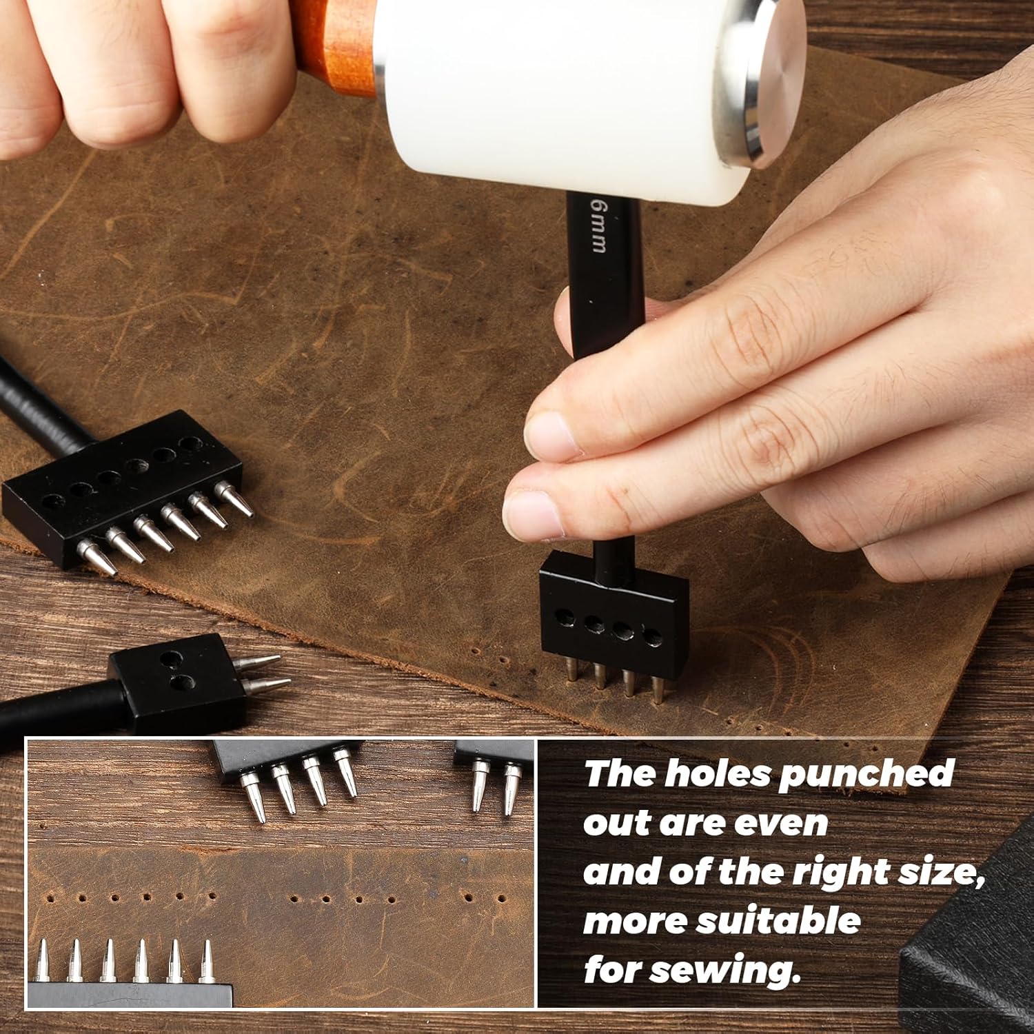 Alternative view of DIUDUS Leather Hole Punch, Prong Punch Tool 6mm 2/4/6 Lacing Stitching Punch, Round Hole Prong Stitching Chisel Set Leatherworking Tools for Leathercraft