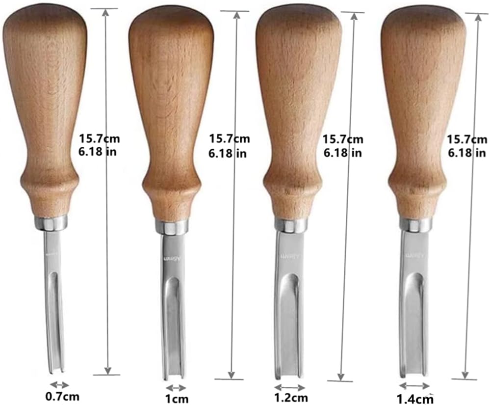XILEWHZF Leather Edge Skiving Beveler Tool Set,French Beveler,Wide Mouth Leathercraft Edge Skiving Beveler Leather Edge Trimmer with Wooden Handle Four Sizes(4mm,6mm,8mm and 10mm)