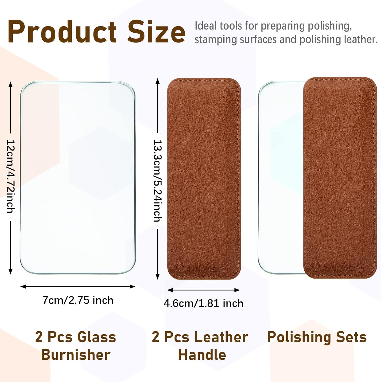2 Sets Leather Burnishing Tool Glass Slicker Leathercraft Working Tools for Burnishing Burnisher Supplies with Handle for Glass Block Smoothing Techniques(Faux Leather Handle)