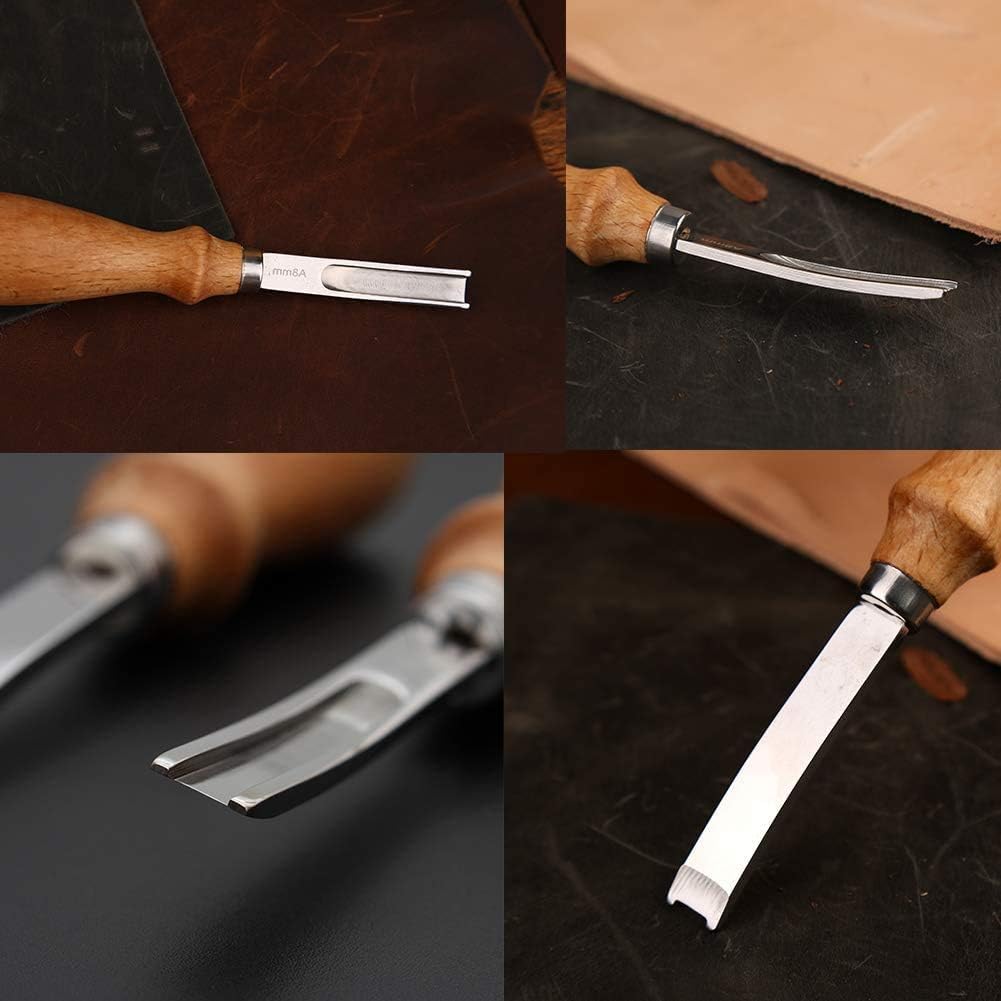 Alternative view of XILEWHZF Leather Edge Skiving Beveler Tool Set,French Beveler,Wide Mouth Leathercraft Edge Skiving Beveler Leather Edge Trimmer with Wooden Handle Four Sizes(4mm,6mm,8mm and 10mm)