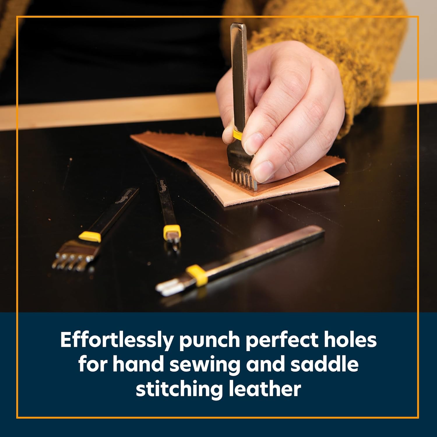 Weaver Leather Supply Diamond Leather Stitching Chisel Set, Precise 4mm Hole Punch, Color-Coded Hole Punch Set for Hand Sewing and Saddle Stitching