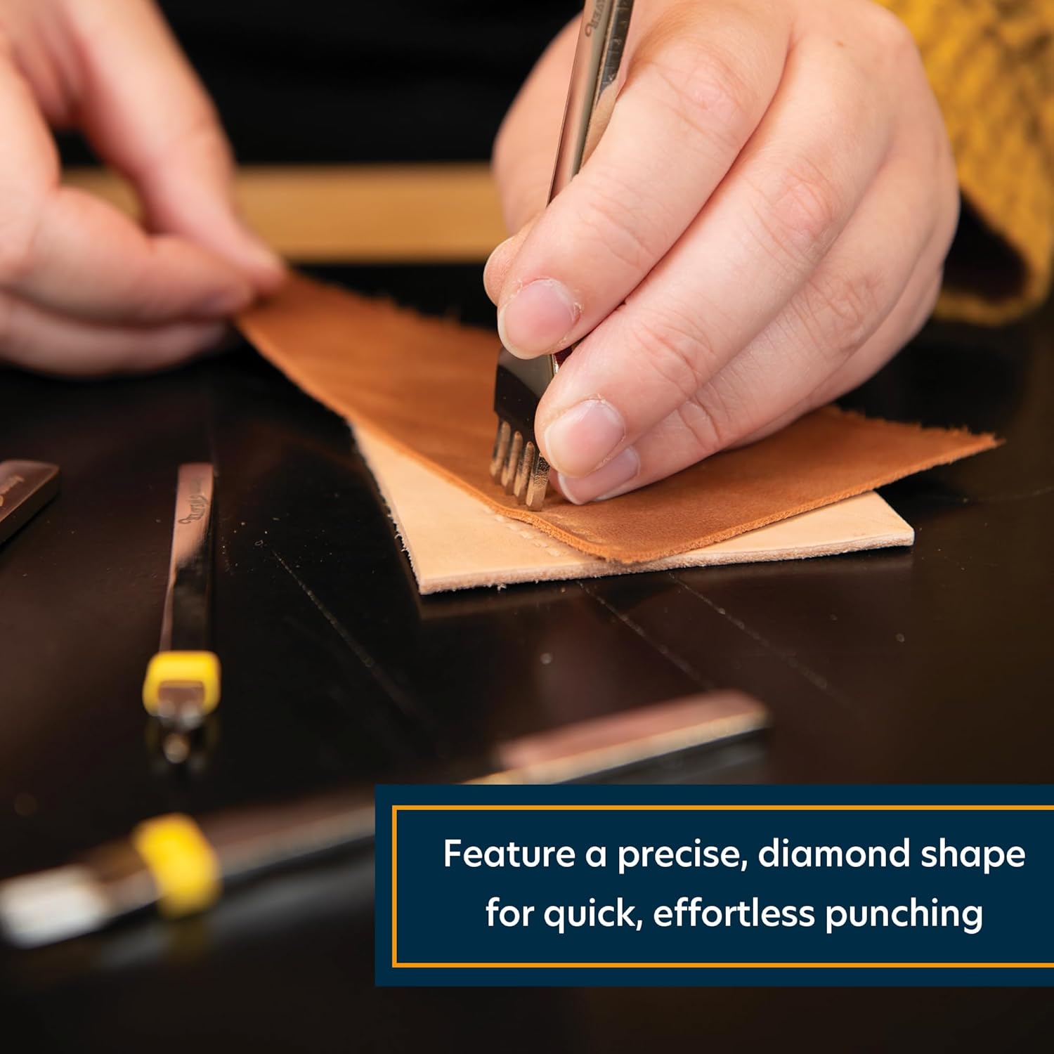Alternative view of Weaver Leather Supply Diamond Leather Stitching Chisel Set, Precise 4mm Hole Punch, Color-Coded Hole Punch Set for Hand Sewing and Saddle Stitching