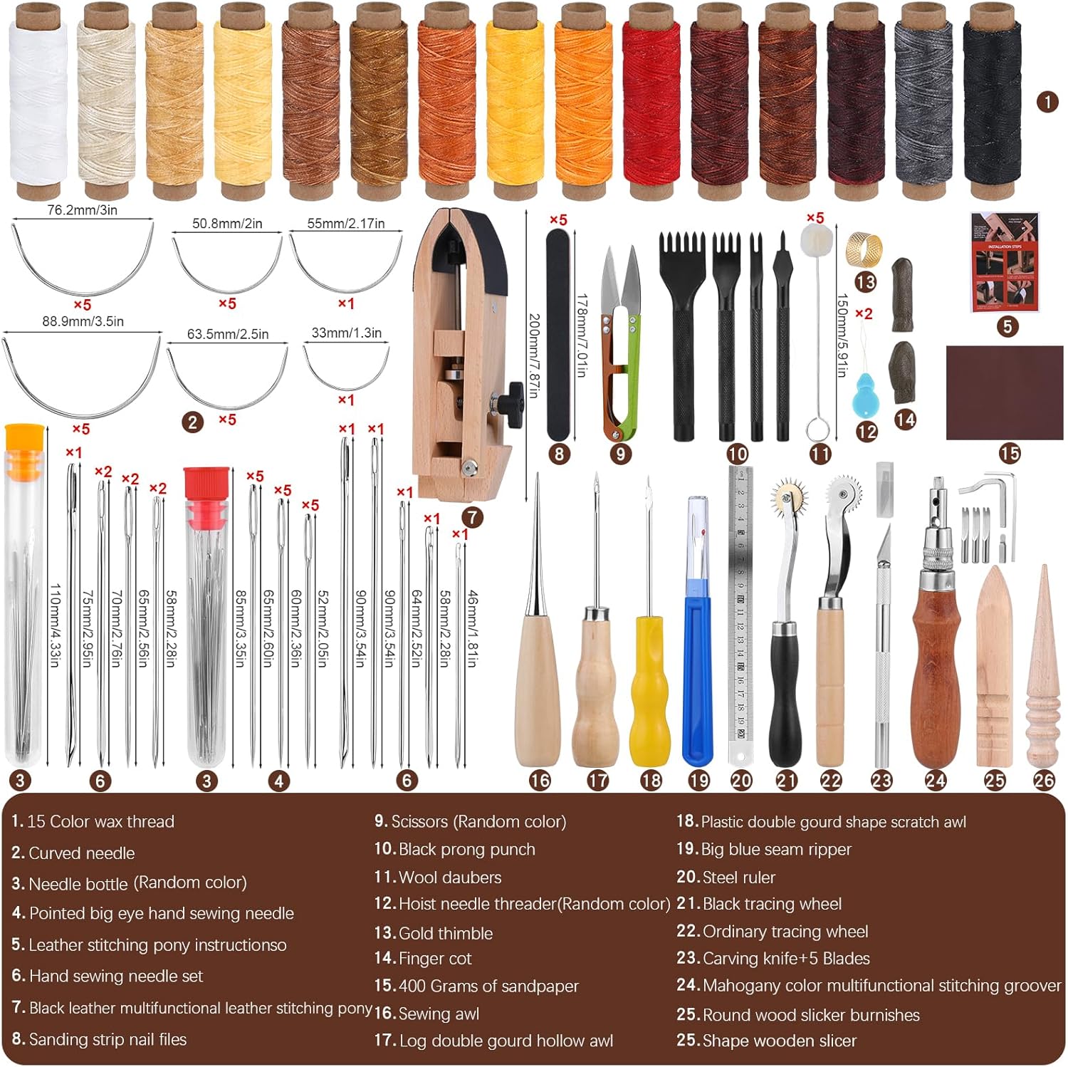 Yizzvb Stitching Pony, Leather Stitching Pony Clamp-Table Desktop Pony Horse Clamp with Sewing Needles, DIY Stitching Clamp, 96 PCS Leathercraft Repair Tools with Awl for DIY Leather Hand Stitching