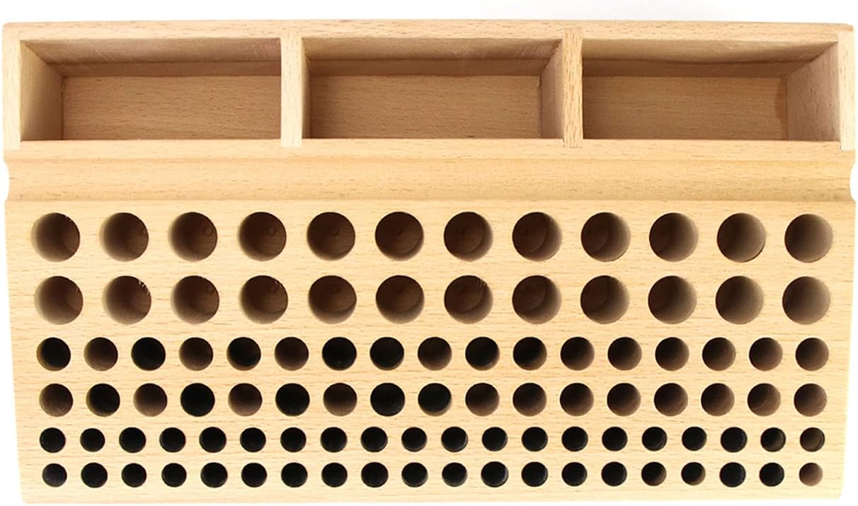 QWORK Leather Working Tool Holder, 98 Holes Wooden Leathercraft Tool Rack Stand Organizer with 3 Slots, Making Punch Tools Storage
