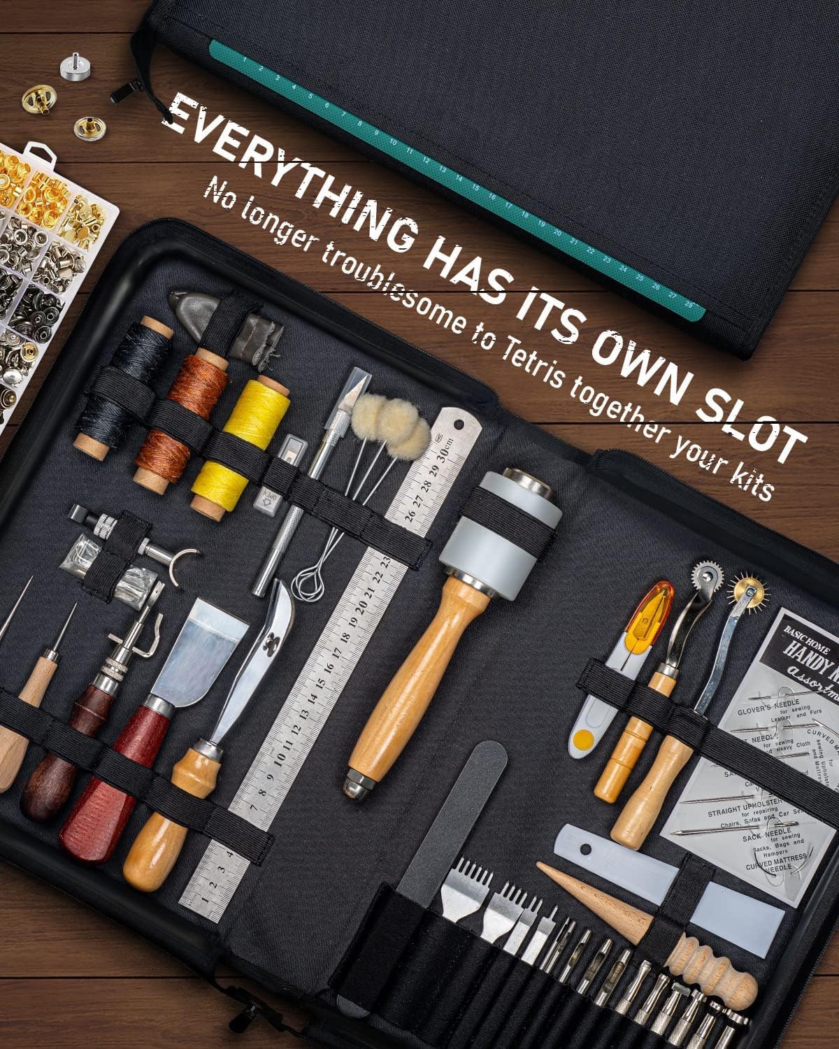 FifthQuarter Leather Tooling Kit: 458 Pcs Essential Leather Working Tools and Supplies for Starter with Guide Craft Tool Kits with Organizer for Stamping | Cutting | Stitching | Carving