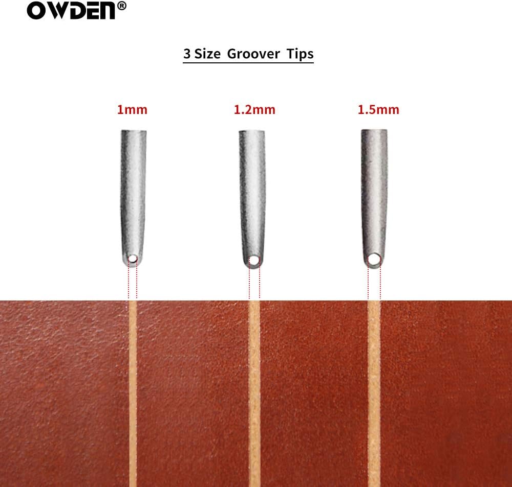 OWDEN Professoinal leather tool,3 In 1 Leather Adjustable Groover Tool, 3 size tips (1.0mm,1.2mm,1.5mm)