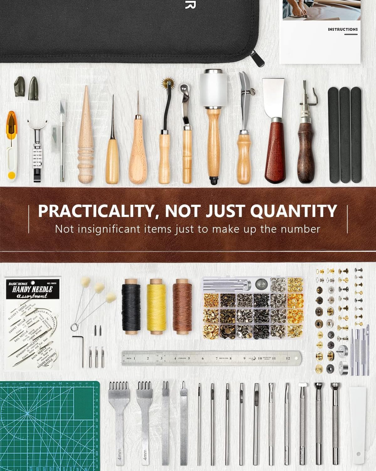 Alternative view of FifthQuarter Leather Tooling Kit: 458 Pcs Essential Leather Working Tools and Supplies for Starter with Guide Craft Tool Kits with Organizer for Stamping | Cutting | Stitching | Carving