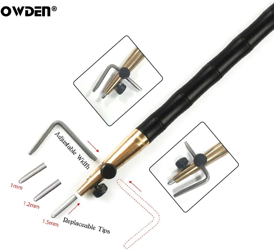 Alternative view of OWDEN Professoinal leather tool,3 In 1 Leather Adjustable Groover Tool, 3 size tips (1.0mm,1.2mm,1.5mm)