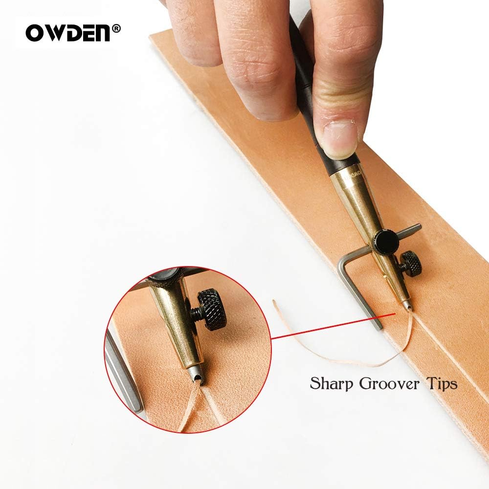 OWDEN Professoinal leather tool,3 In 1 Leather Adjustable Groover Tool, 3 size tips (1.0mm,1.2mm,1.5mm) - Image 4