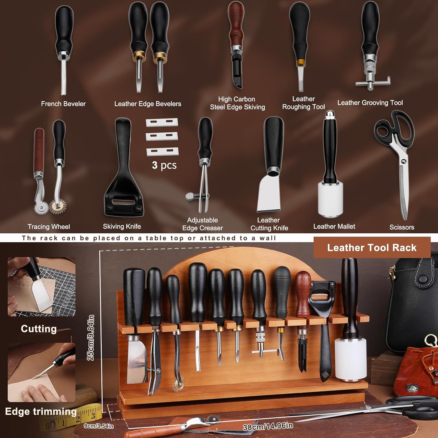 BUTUZE Leather Tools, Leather Crafting Kit with Leather Tool Rack, Leather Working Tools Kit for Adults and Tool Supplies for Carving, Stamping, Engraving, Sewing, Cutting, Punching and DIY Crafts - Image 3
