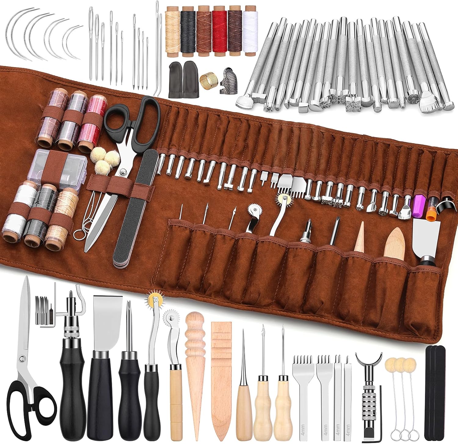 Leather Working Tools Leather Craft Tools for Carving Stamping Sewing Punching Cutting with Custom Storage Bag Professional Tooling Kit for Crafting, Repair & DIY Projects