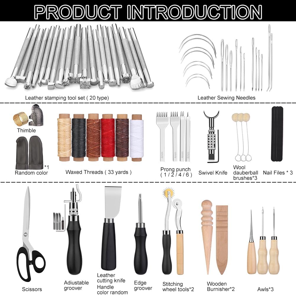 Alternative view of Leather Working Tools Leather Craft Tools for Carving Stamping Sewing Punching Cutting with Custom Storage Bag Professional Tooling Kit for Crafting, Repair & DIY Projects