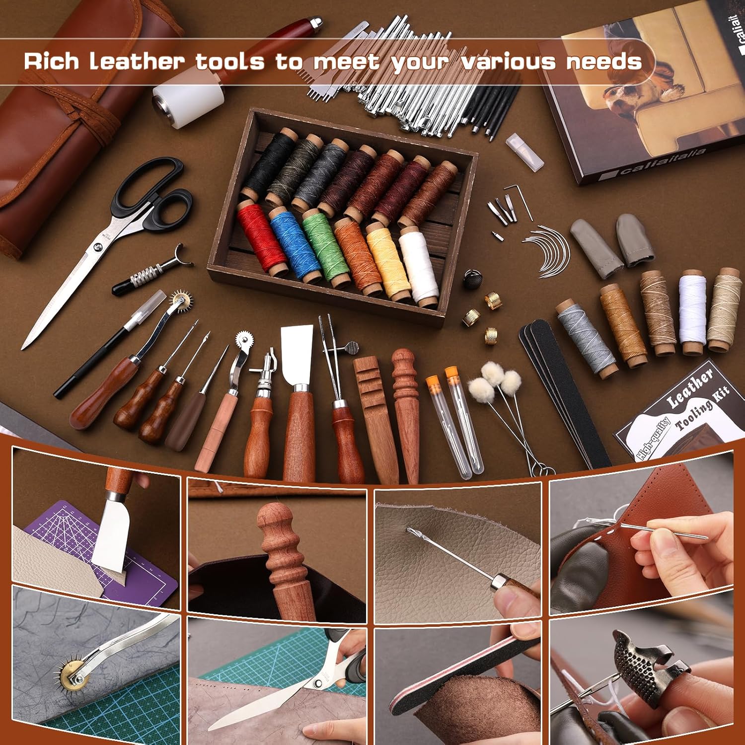 TLKKUE Leather Working Tool Leatherworking Tool Kit with Custom Storage Bag for Carving Punching Sewing Stamping, Essential Supplies for DIY Leather Crafts - Image 6