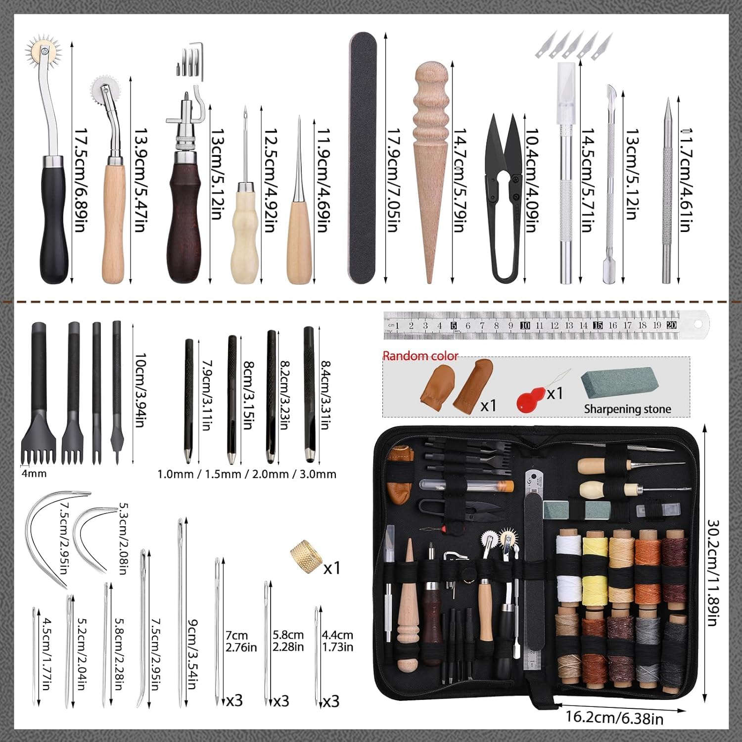 QMNNMA Leather Working Tools Leather Craft Kit and Supplies Leather Tool Kit with Waxed Thread Stitching Groover Awl for Punch Stitching, Sewing and DIY Craft Making