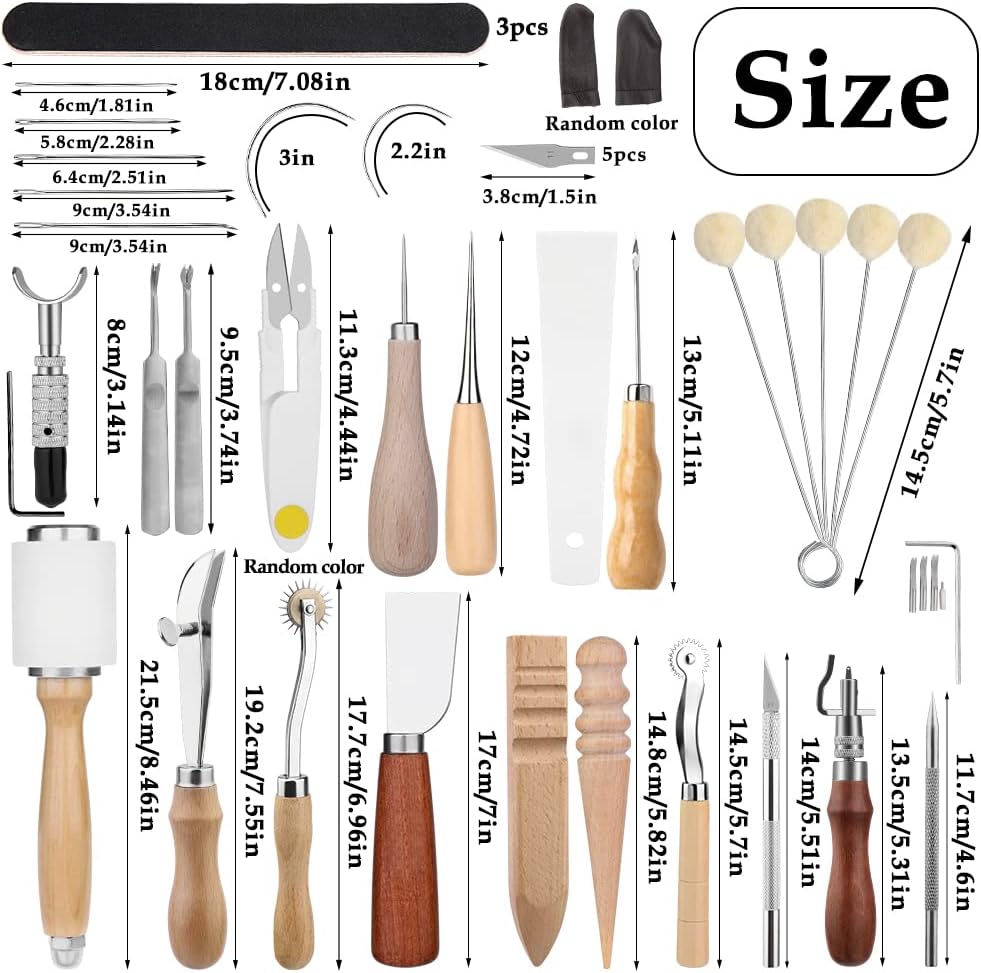 Leather Craft Tools, 60 Pieces Leather Working Tools and Supplies with Storage Bag Cutting Mat Prong Punch Groover Edge Creaser Stamping Carving Knife Awl Hammer for Craft Making DIY Sewing