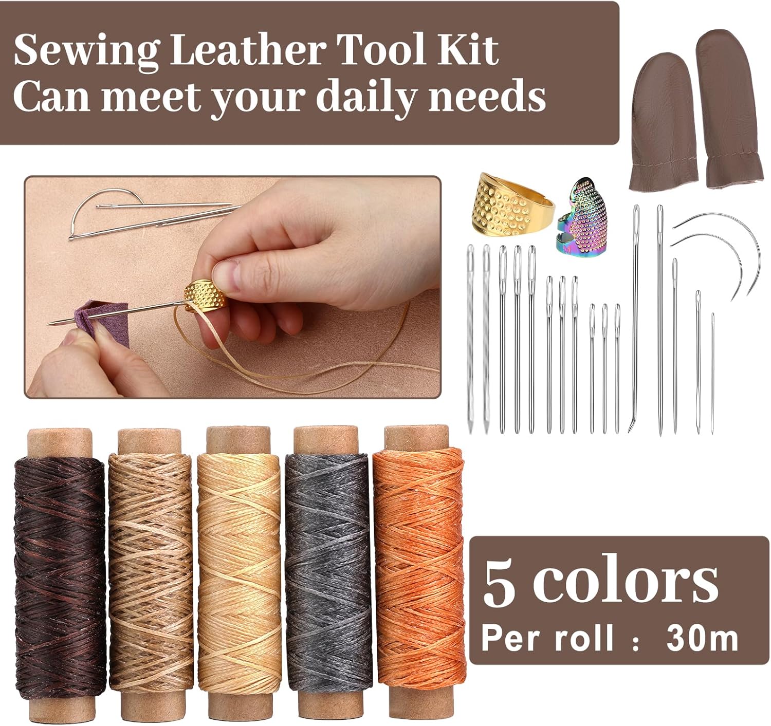 Alternative view of SOCNITC Leather Craft Tools, Leather Working Kit with Snaps and Rivets Kit Stamping Tools Stitching Groover Waxed Thread Punch Hole for Leathercraft Adults, Beginners