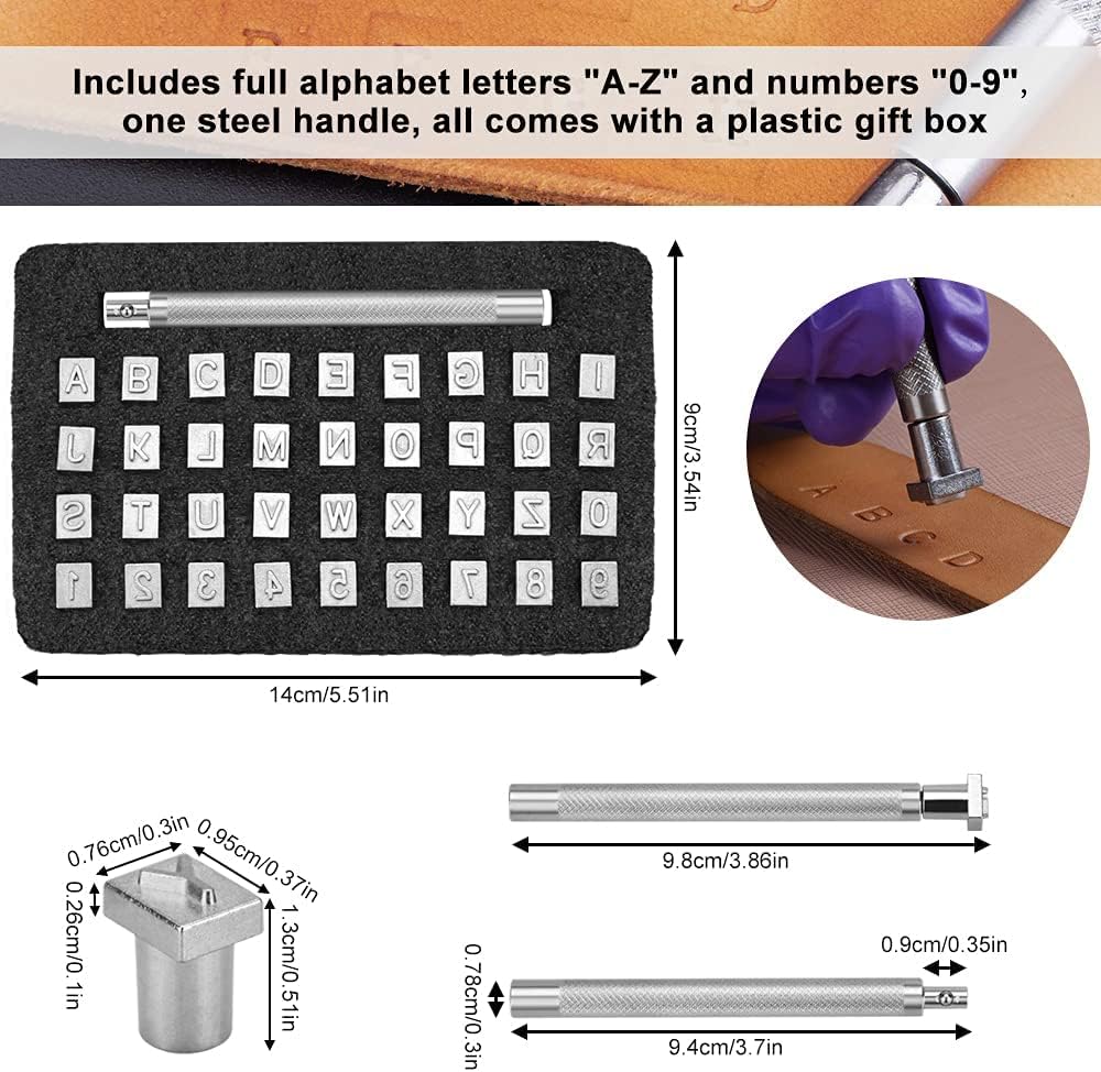 Alternative view of Leather Stamping Tools with Rubber Hammer, 71 PCS Leather Different Shape Saddle Making Stamp Punch Set Leather Carving Tools Leather Stamps Leather Punch Tools (71PC)
