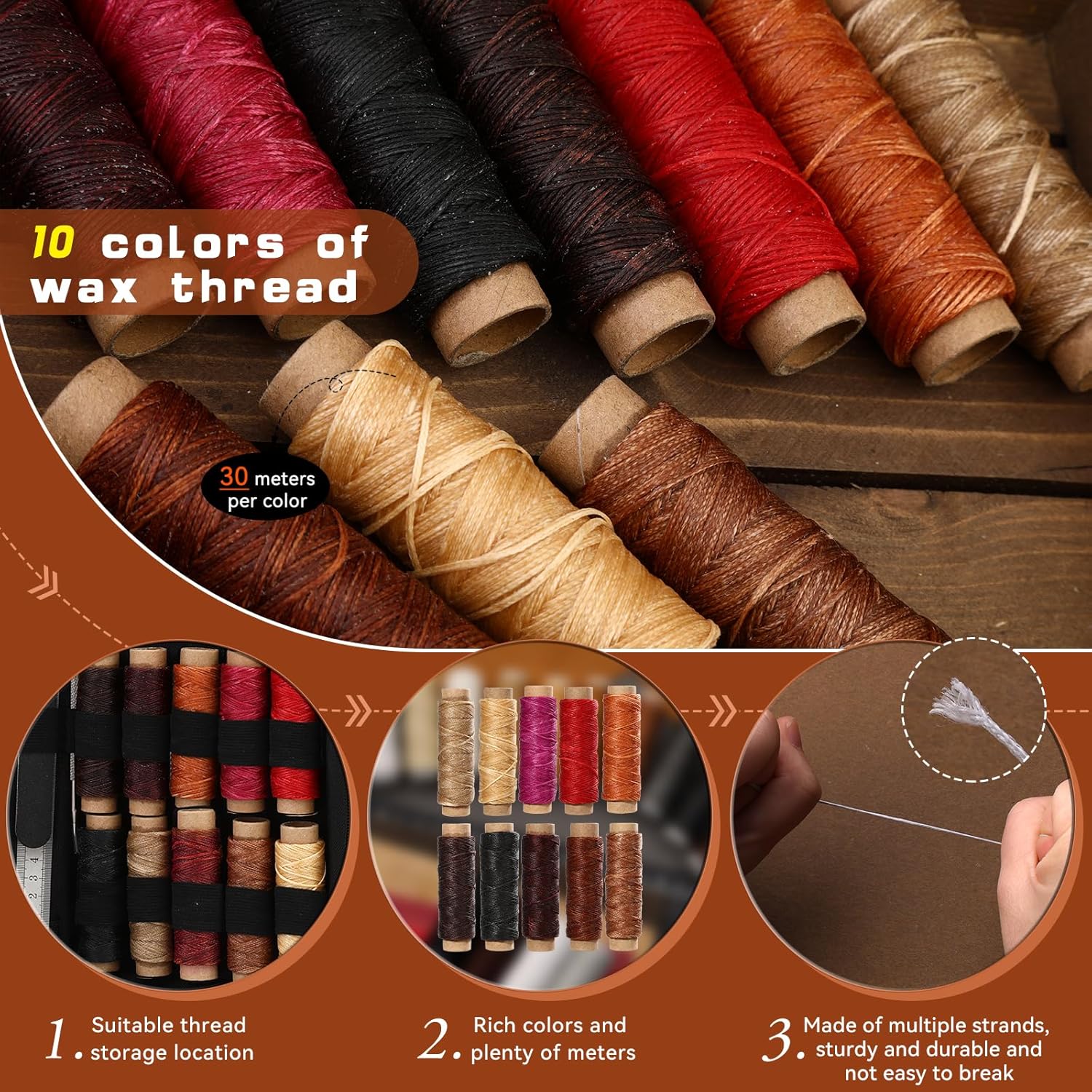 Alternative view of 60 Pcs Leather Working Kit Leather Sewing Kit Leathers Craft Tools with Storage Bag Stamping Tools Stitching Groover Waxed Thread Prong Punch for Craft Making Stitching and Punching