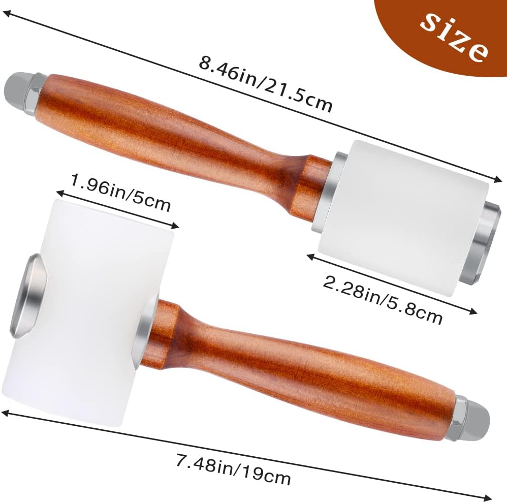Leather Carving Hammer 2 Pieces, Leathercraft Mallet, Nylon Wood Handle Hammer, Mallet for DIY Stamping Sew Leather Tool