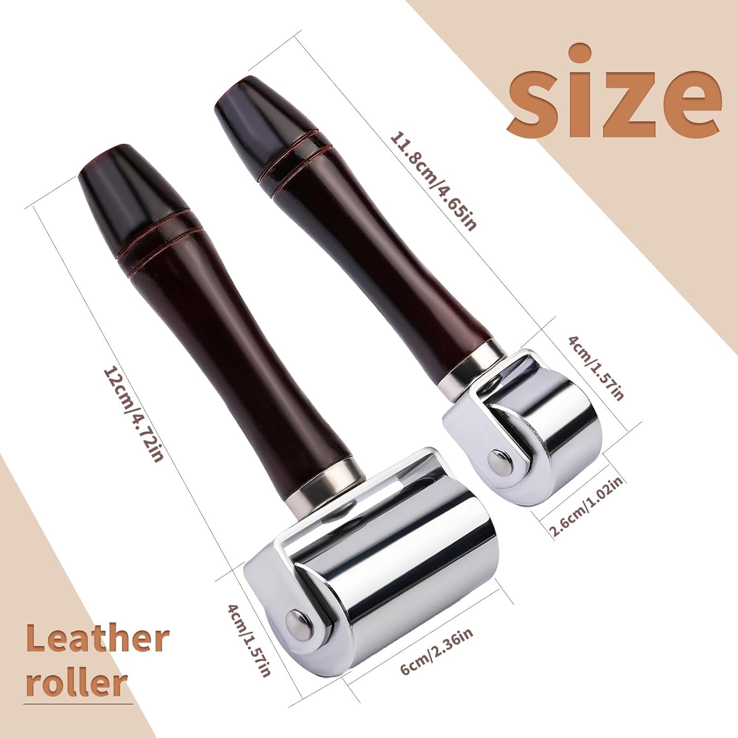 Mnuizu 26 mm+ 60mm Leather Press Edge Roller, Wooden Handle Leather Rolling Craft Roller, Seam Roller for Leather, Leather Edge Creaser, Leather Craft Laminating Tool for Leather Craft（Black）
