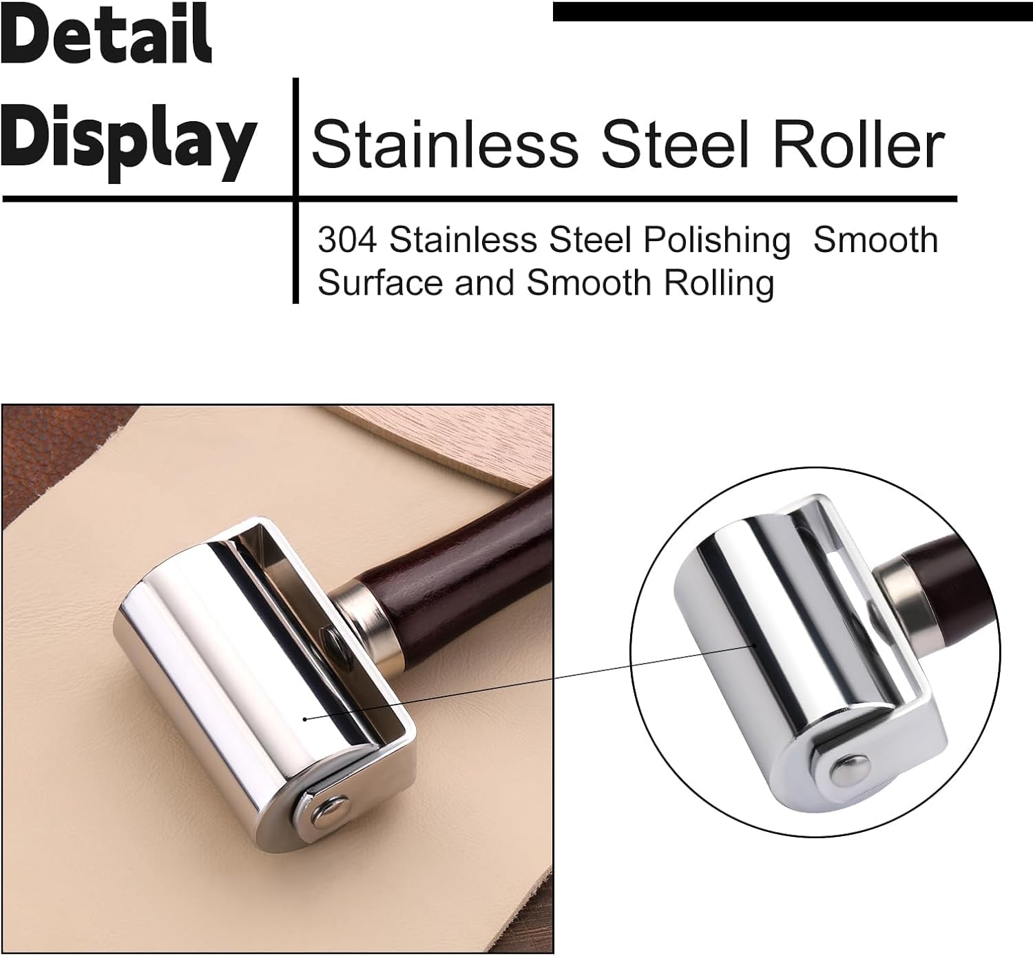 Alternative view of Mnuizu 26 mm+ 60mm Leather Press Edge Roller, Wooden Handle Leather Rolling Craft Roller, Seam Roller for Leather, Leather Edge Creaser, Leather Craft Laminating Tool for Leather Craft（Black）