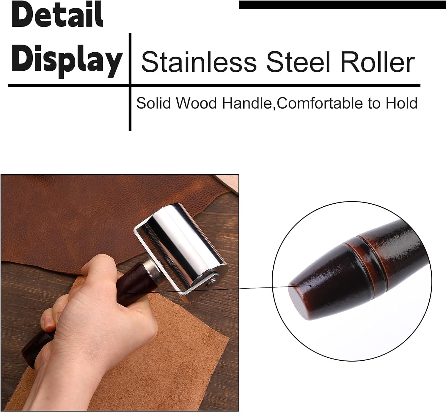 Mnuizu 26 mm+ 60mm Leather Press Edge Roller, Wooden Handle Leather Rolling Craft Roller, Seam Roller for Leather, Leather Edge Creaser, Leather Craft Laminating Tool for Leather Craft(Black) - Image 3