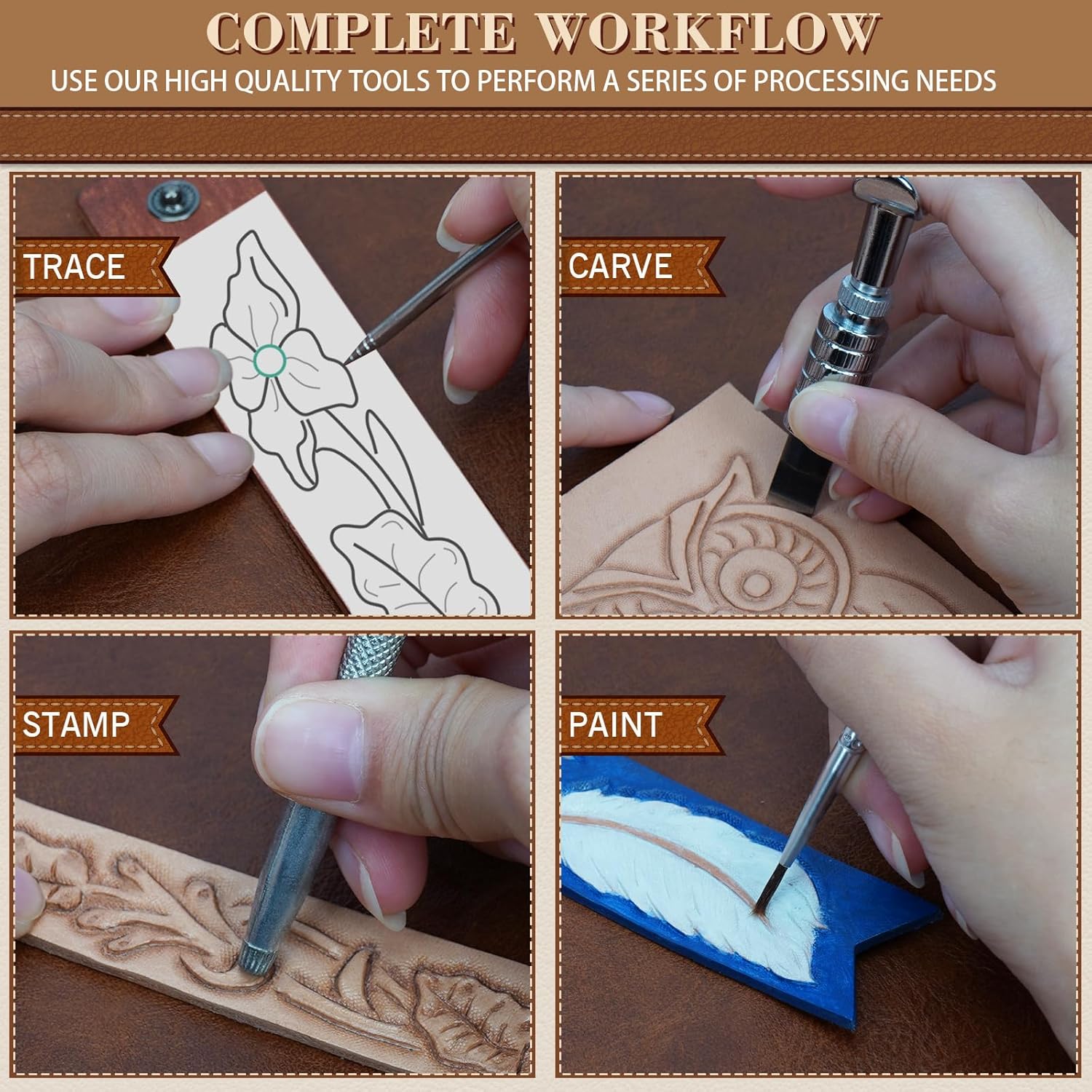 Alternative view of UHAPEER 88PCS Leather Crafting Kit: Leather Working Tools and Supplies for Adult, with Stamping Dyeing Carving Tools, Video Tutorial for Beginners to DIY Earring Wallet Keychain Wristband