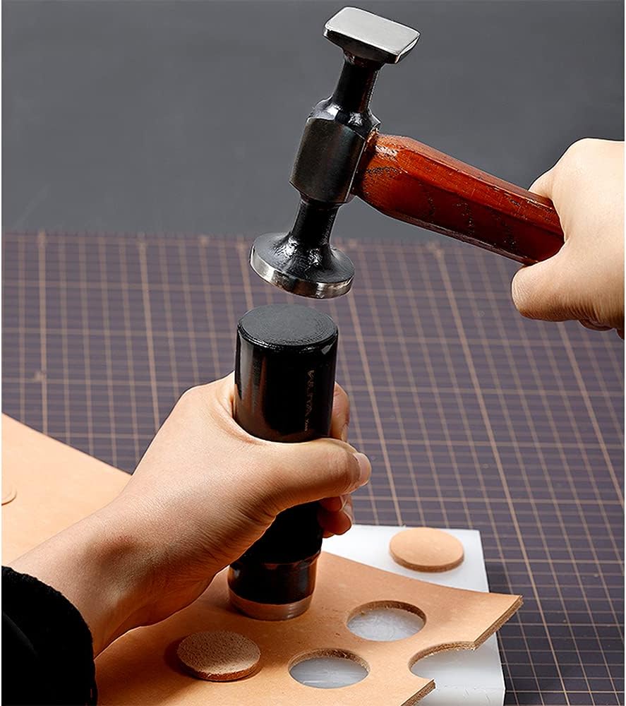 WUTA Leather Hammer Double Head Cobblers Hammer Mirror Polishing Carbon Steel Mallet for Professional Leather Craft Tool