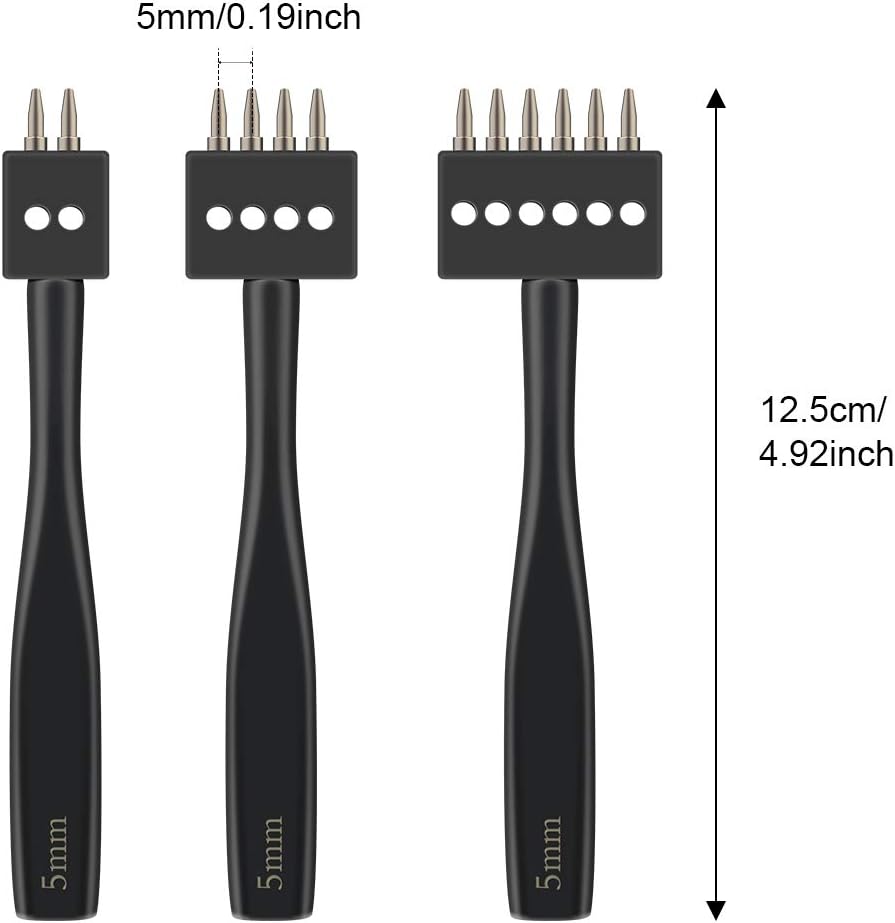 Alternative view of DIUDUS Leather Hole Punch, Prong Punch, Black Hole Punch Tool 5mm, 2/4/6 Lacing Stitching Punch, Round Hole Prong Stitching Chisel Set Leather Working Tools for Leathercraft