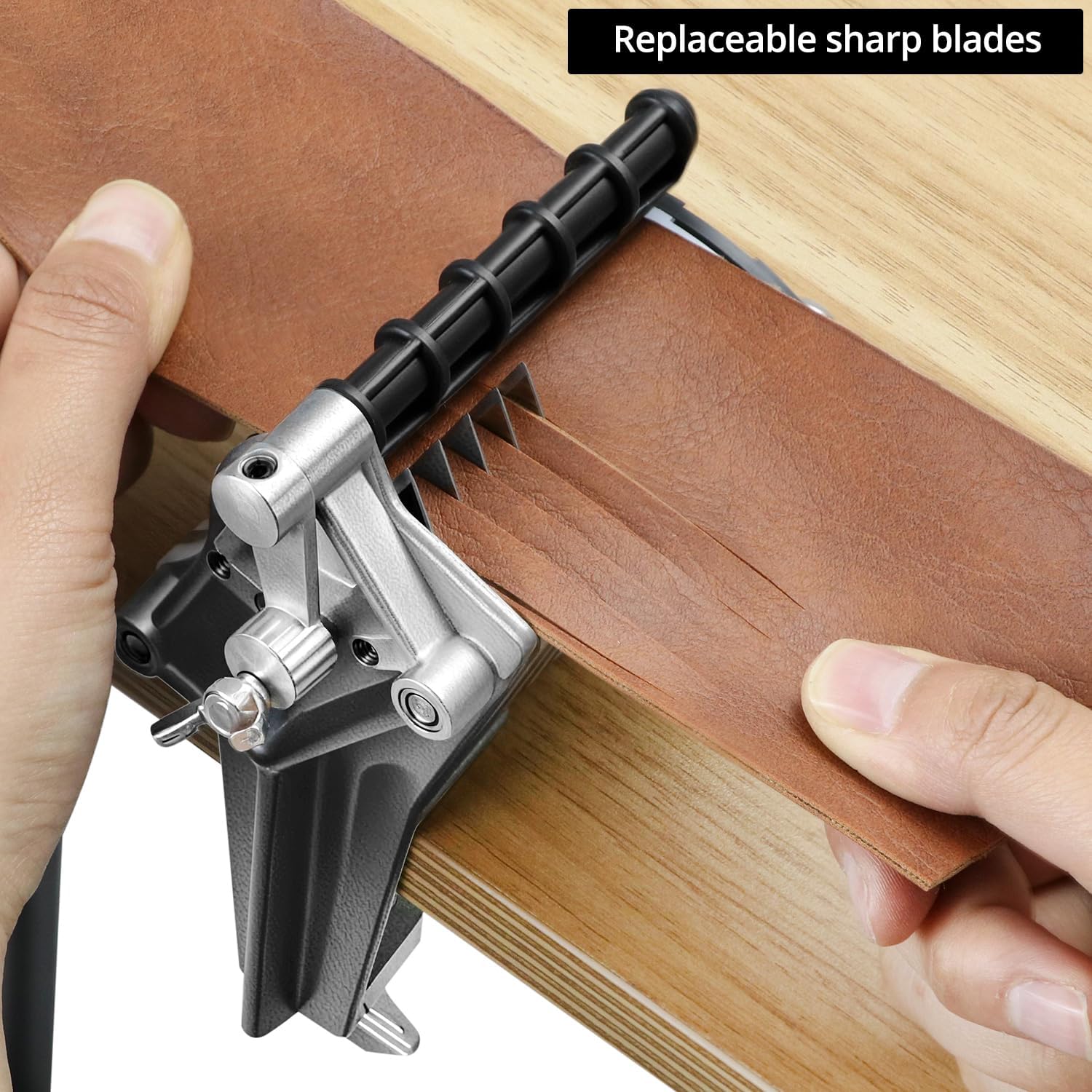 Alternative view of QWORK Leather Table Top Lace Cutter – Manual Fringe, Braiding Strip Belts, and Laces Cutting Tool with 5 Replaceable Cutter