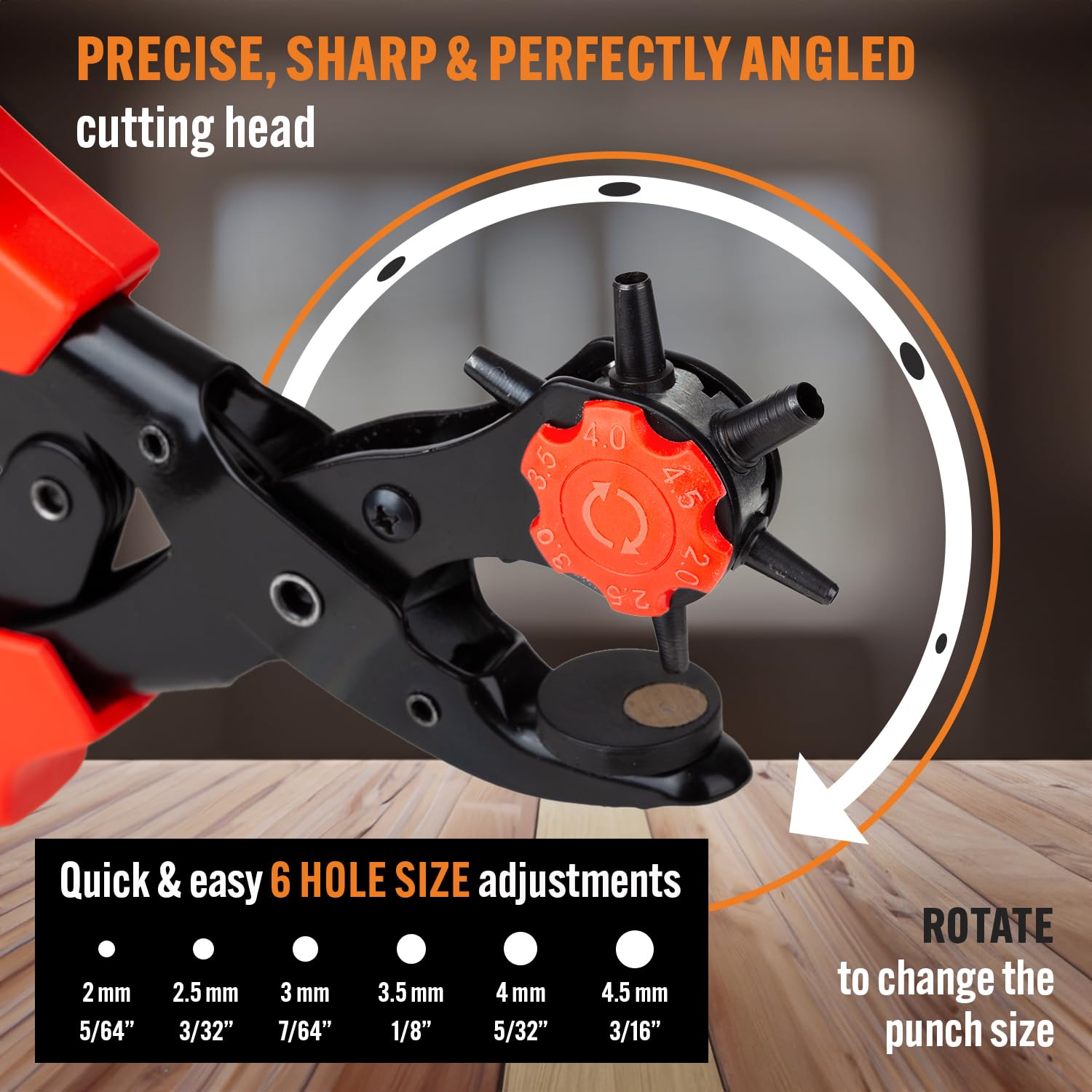 Professional Heavy Duty Belt Hole Puncher for Leather, Multi-Size Rotary Leather Hole Punch Tool Set with Ergonomic Handles for Easy, Precise Belt Fixes, Straps, Collars, Bags, Shoes, DIY Crafts