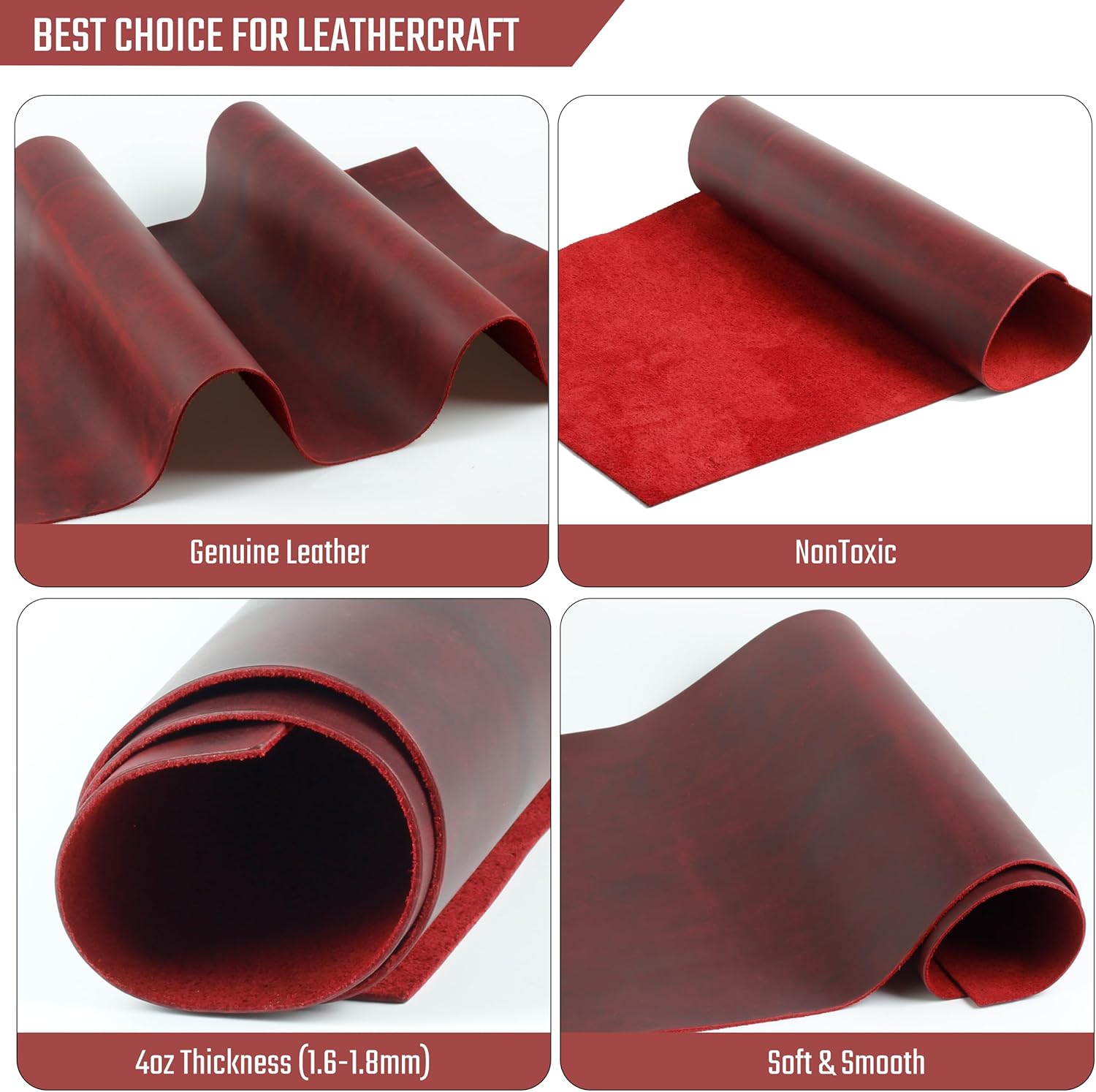 Alternative view of Real Leather Tooling Sheet for Crafting Tools, Wallets - Thick Crazy Horse Material - Not Faux (Red, 6"x12")