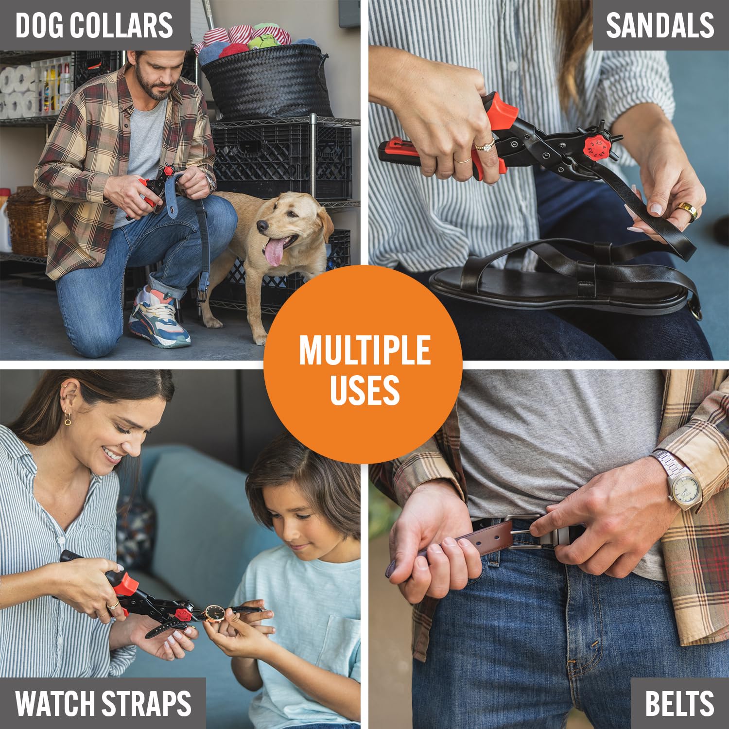 Alternative view of Professional Heavy Duty Belt Hole Puncher for Leather, Multi-Size Rotary Leather Hole Punch Tool Set with Ergonomic Handles for Easy, Precise Belt Fixes, Straps, Collars, Bags, Shoes, DIY Crafts