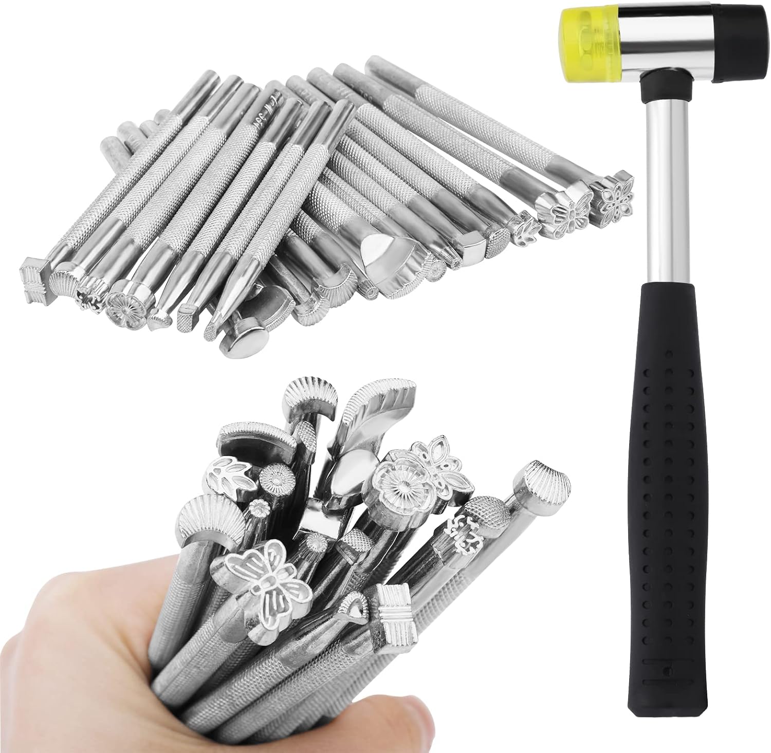 71 PCS Leather Stamping Tools, with 68 PCS Letters, Numbers and Patterns, 2 PCS Punch Tools, Leather Stamp Set for Leather Working - Image 8