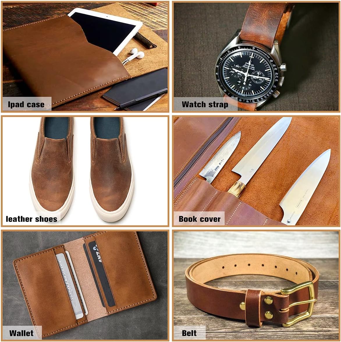 Thick Leather Sheets for Crafts Tooling Leather Square 1.8-2.1mm Full Grain Leather Pieces Genuine Cowhide Leather for Crafts Sewing Hobby Workshop Bourbon Brown 6"x12" - Image 4