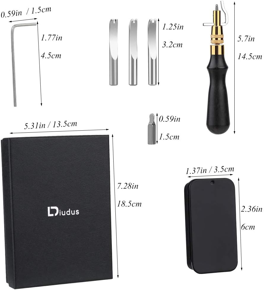 DIUDUS 7 in 1 Portable Adjustable Stitching Groover Leather Groover Skiving Tool, Leather Carving Kit Leathercraft Kits, Carving Cutting Edge Tools