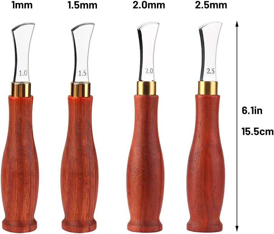 UOOU 4 PCS Leather Edge Creaser,1.0/1.5/2.0/2.5mm Professional Leather Tool,Edge Creaser Stainless Steel Red Wood Handle Tool for Beginners DIY Leather Craft