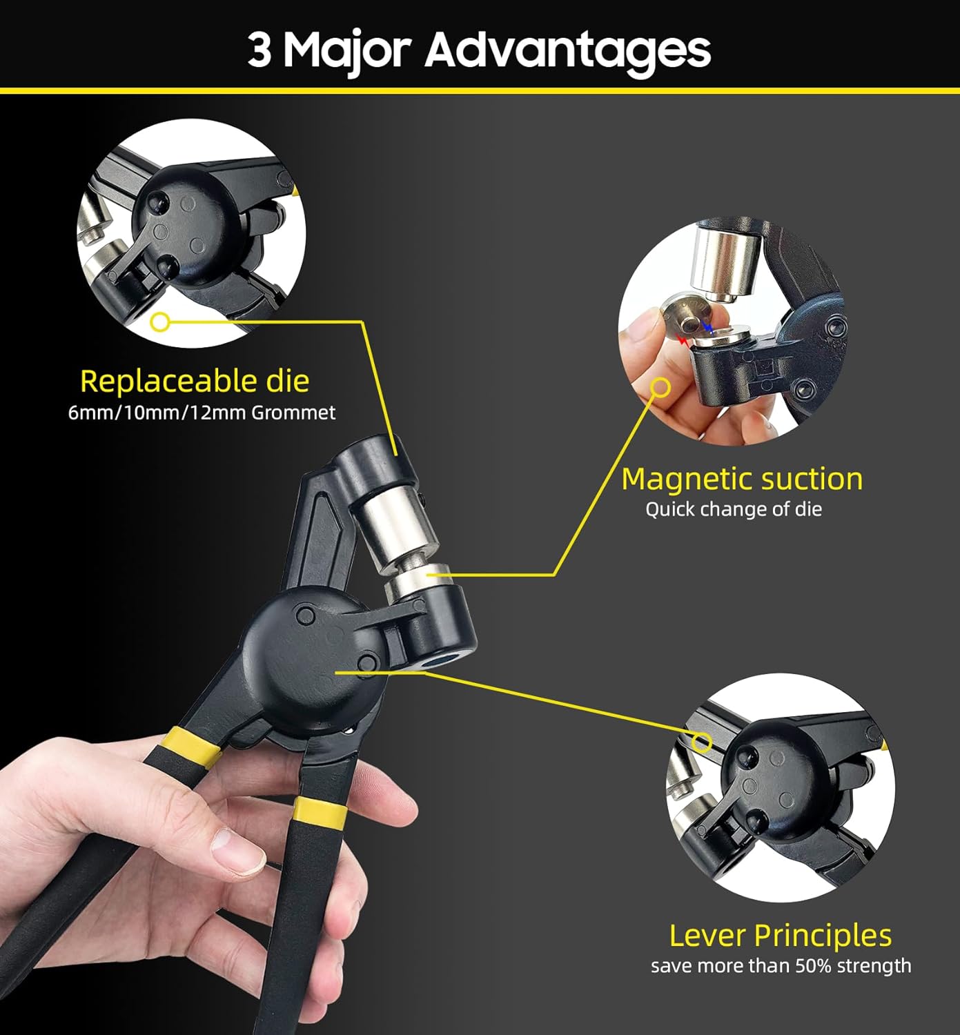 Alternative view of HAPDEN Grommet Tool Kit 1/2 1/4 3/8 Multi-Size Hole Punch, 608 Pcs Heavy Duty Grommets Tool Kit, Eyelets and Grommets for Tarps, Fabric Rings, Leather, Tents, Vinyl, Canvas and so on