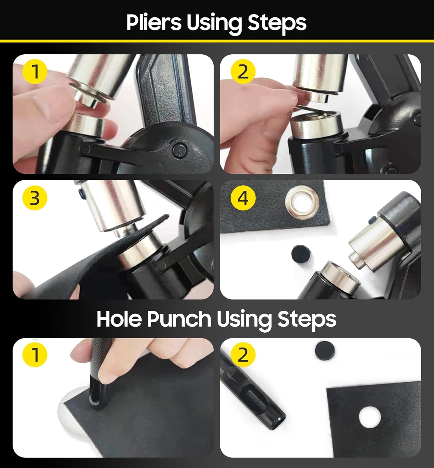 HAPDEN Grommet Tool Kit 1/2 1/4 3/8 Multi-Size Hole Punch, 608 Pcs Heavy Duty Grommets Tool Kit, Eyelets and Grommets for Tarps, Fabric Rings, Leather, Tents, Vinyl, Canvas and so on - Image 4