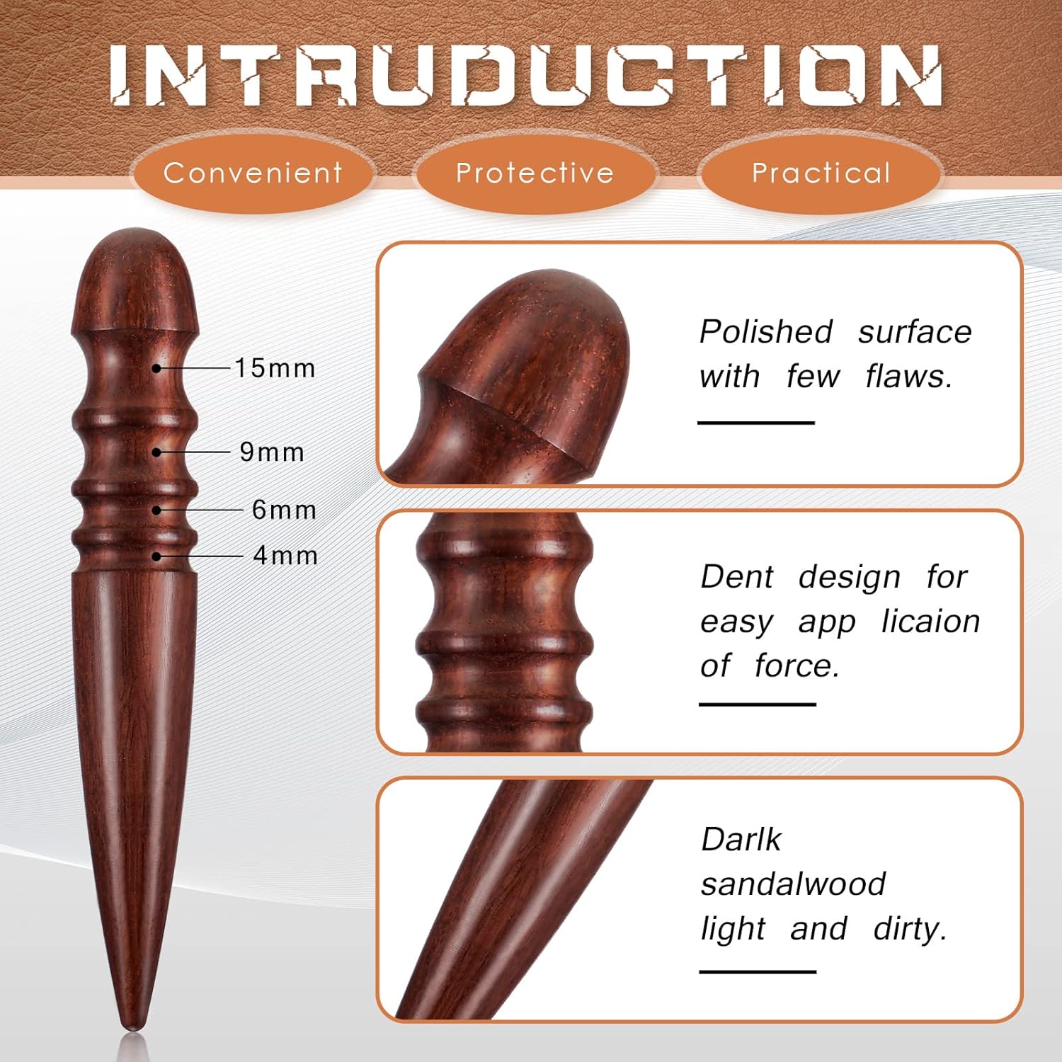 Alternative view of 5 Pieces Leather Knife Set Includes 7 in 1 Leather Groover Tool 2 Pieces Edge Beveler Cutting Knife Sandalwood Craft Device, Handle Tools for DIY Craft Cutting