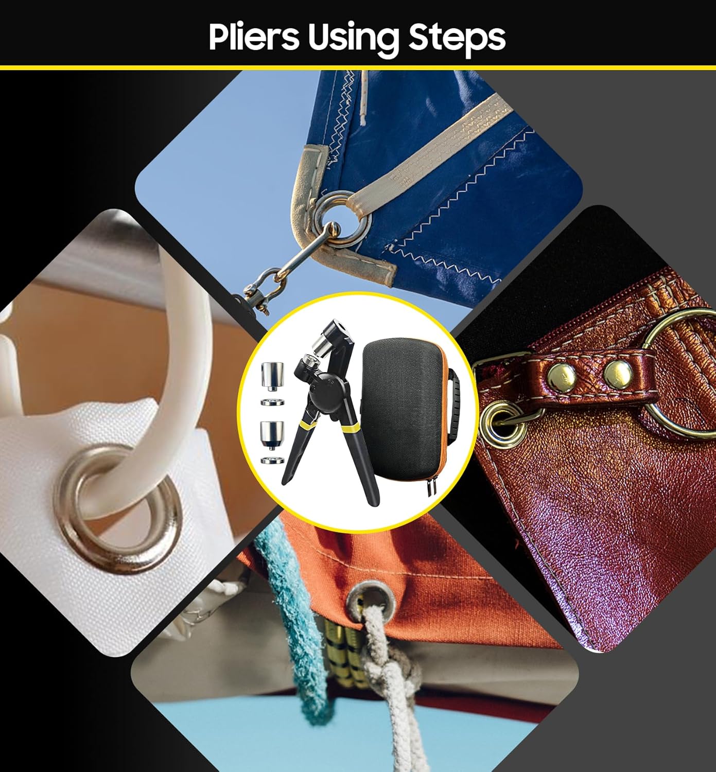 HAPDEN Grommet Tool Kit 1/2 1/4 3/8 Multi-Size Hole Punch, 608 Pcs Heavy Duty Grommets Tool Kit, Eyelets and Grommets for Tarps, Fabric Rings, Leather, Tents, Vinyl, Canvas and so on - Image 5