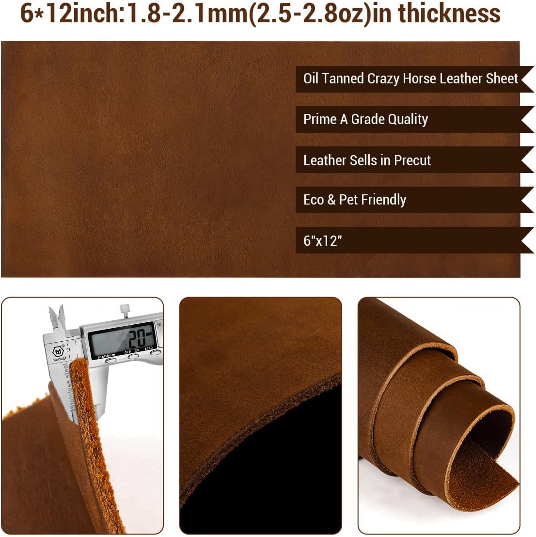Full Grain Leather Pieces for Leather Working, Tooling Leather Sheets for Crafts Genuine Leather Material 1.8-2.1 mm Thick Leather Hide for Crafting Earring Hobby Dark Brown 6"x12"