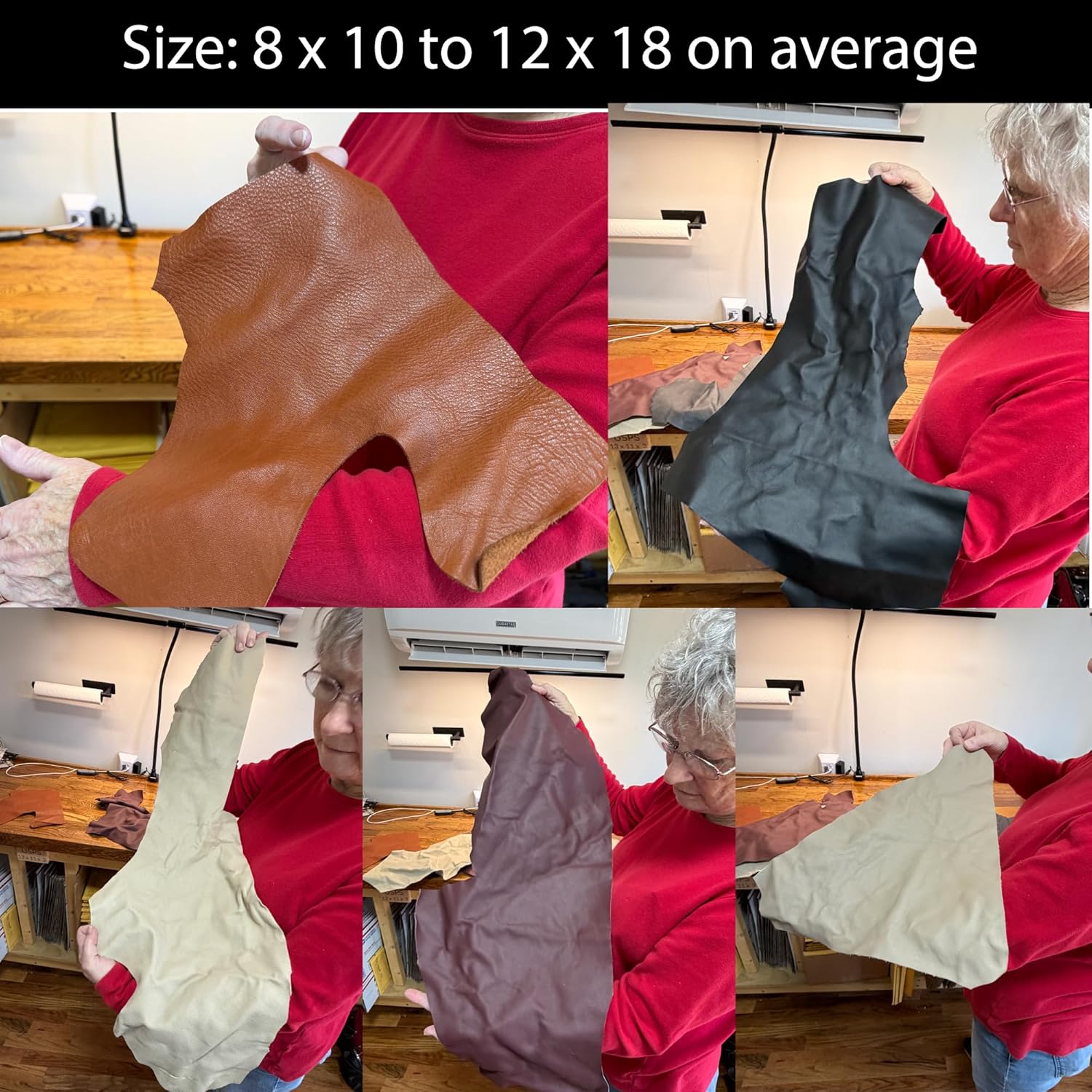 3 lbs Genuine Leather Scraps – Large Pieces (Avg 8"x10" to 12"x18") – Full & Top Grain Upholstery Remnants – Assorted Earth Tones for Crafts, Repairs, Wallets, & DIY – Soft & Flexible Cowhide