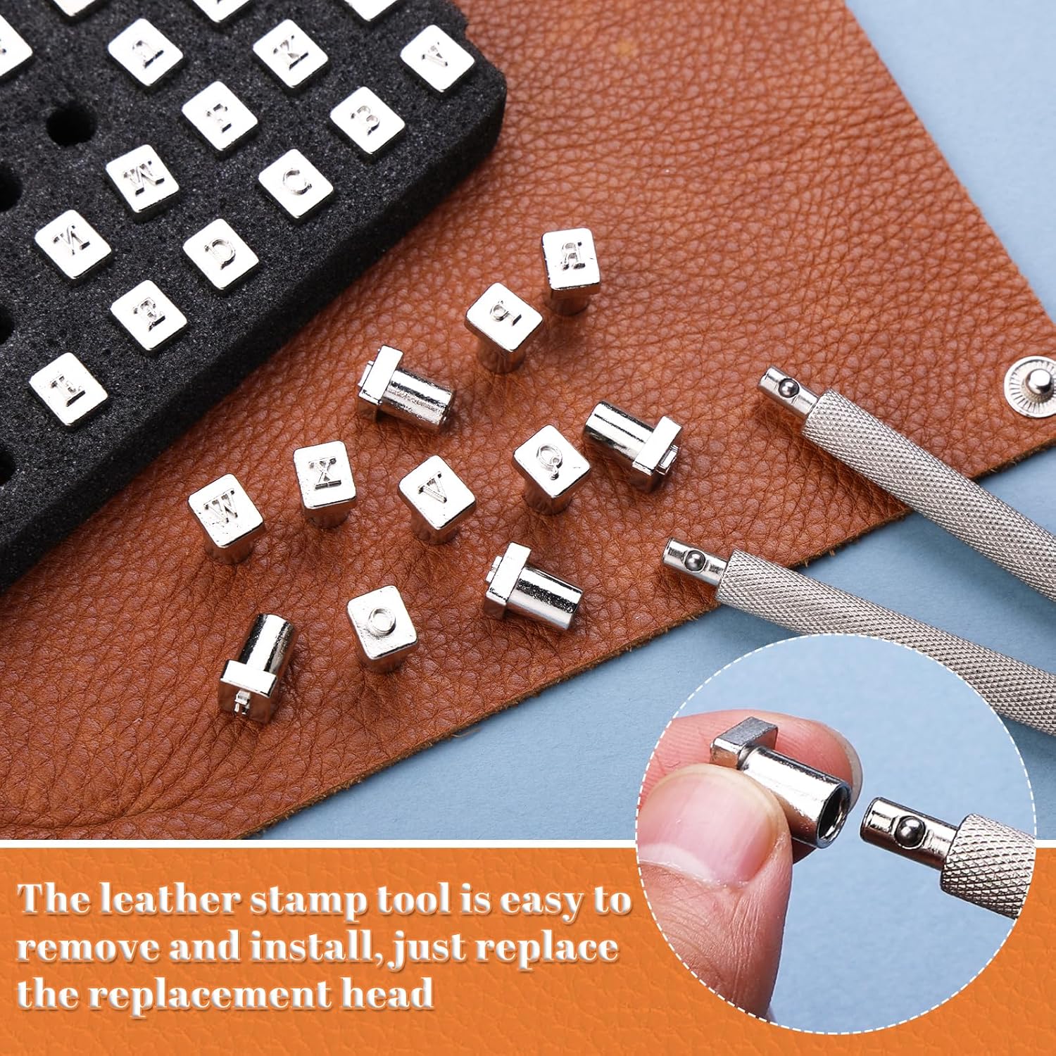 Wonvoc Leather Stamping Tools, 75 Pcs Leather Carving Tools, Letters and Numbers Patterns, Leather Carving Mallet, Leather Carving Kit, Leather Stamping Tools Geometric, Leathercraft Stamping Tools - Image 5