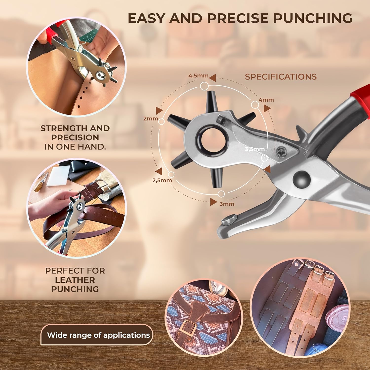 Alternative view of MINUS & MUKYS Leather Tools- Working & Crafting Kit: Includes Belt Hole Puncher for Leather, Upholstery Repair Kit, Awl Tool & Self-Healing Cutting Mat Ideal for Beginner