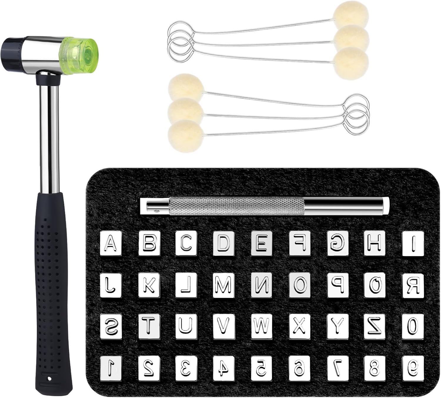 Wonvoc Leather Stamping Tools, 75 Pcs Leather Carving Tools, Letters and Numbers Patterns, Leather Carving Mallet, Leather Carving Kit, Leather Stamping Tools Geometric, Leathercraft Stamping Tools - Image 7