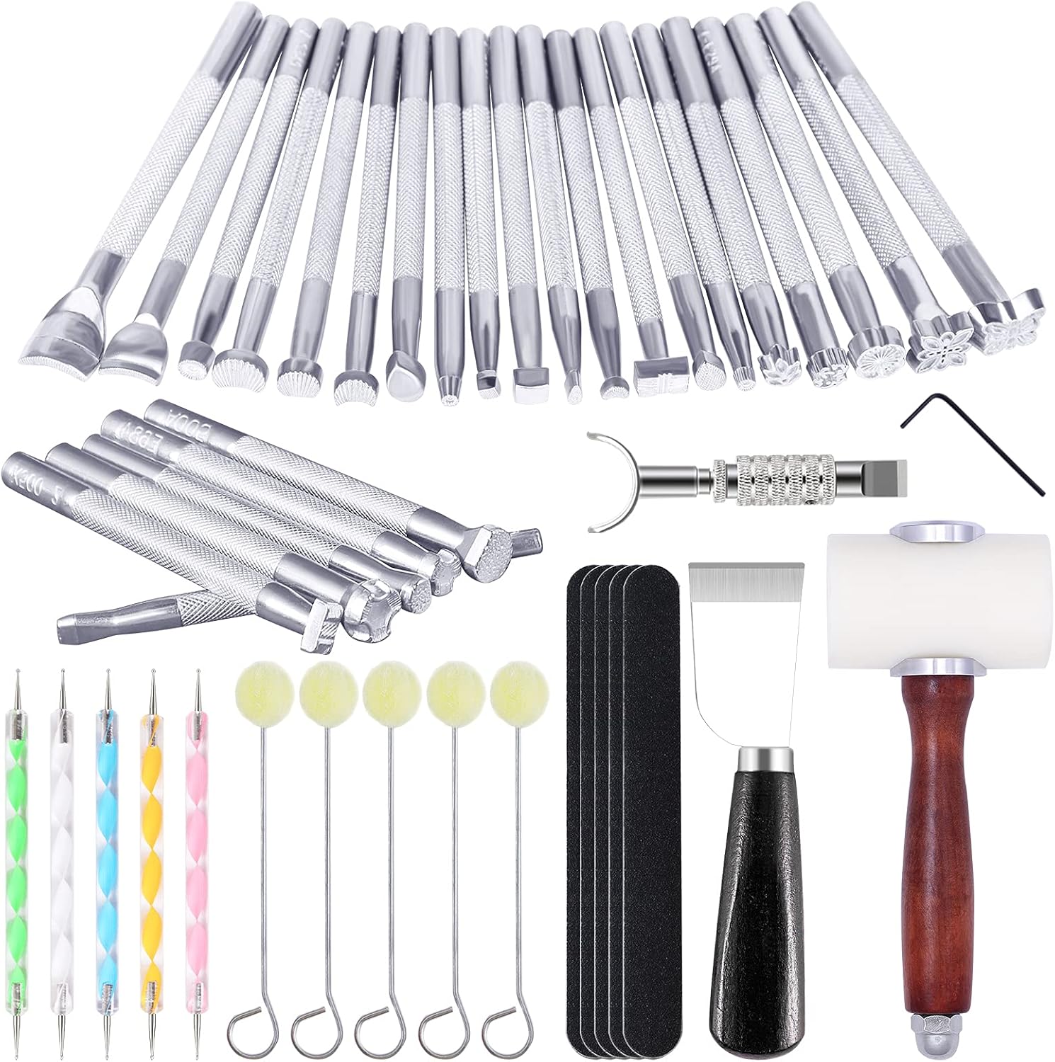 Wonvoc Leather Stamping Tools, 75 Pcs Leather Carving Tools, Letters and Numbers Patterns, Leather Carving Mallet, Leather Carving Kit, Leather Stamping Tools Geometric, Leathercraft Stamping Tools - Image 8