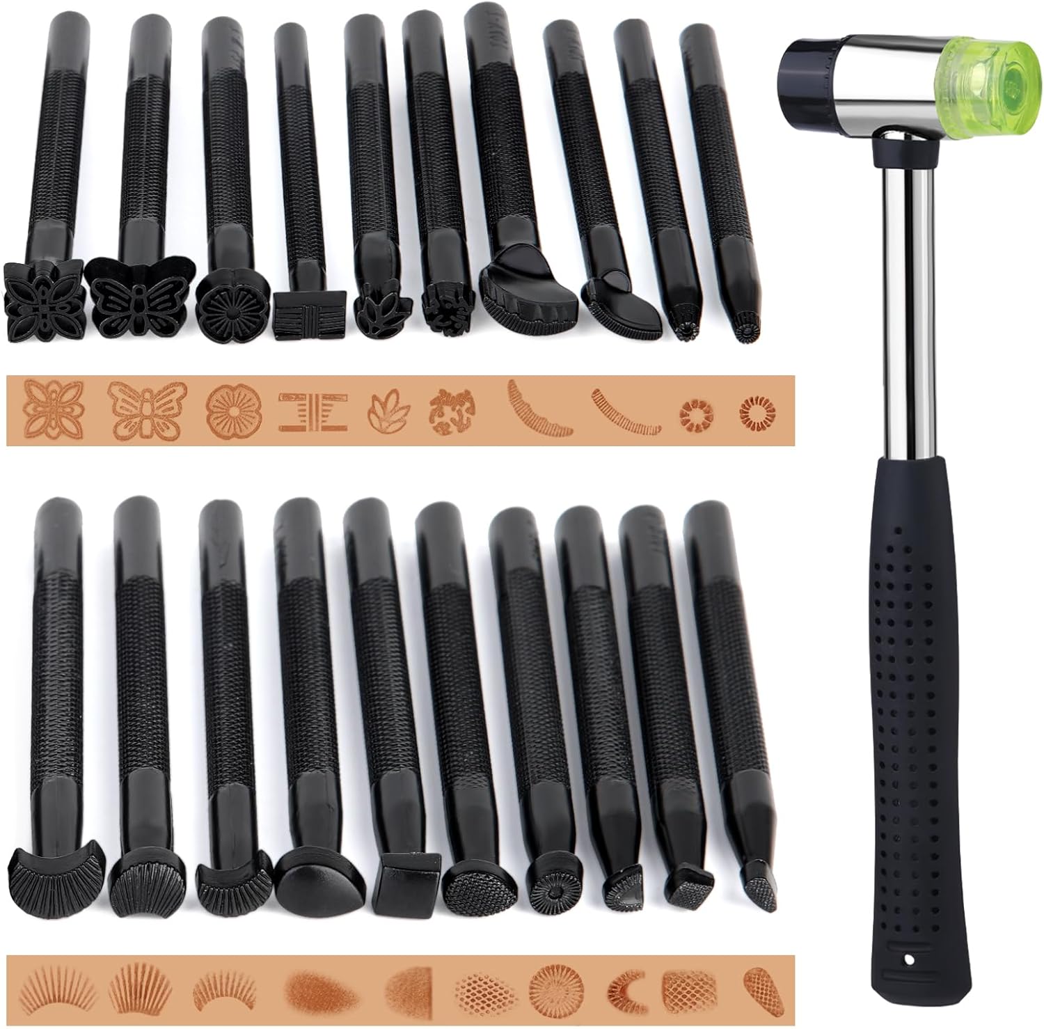Wonvoc Leather Stamping Tools, 75 Pcs Leather Carving Tools, Letters and Numbers Patterns, Leather Carving Mallet, Leather Carving Kit, Leather Stamping Tools Geometric, Leathercraft Stamping Tools - Image 9