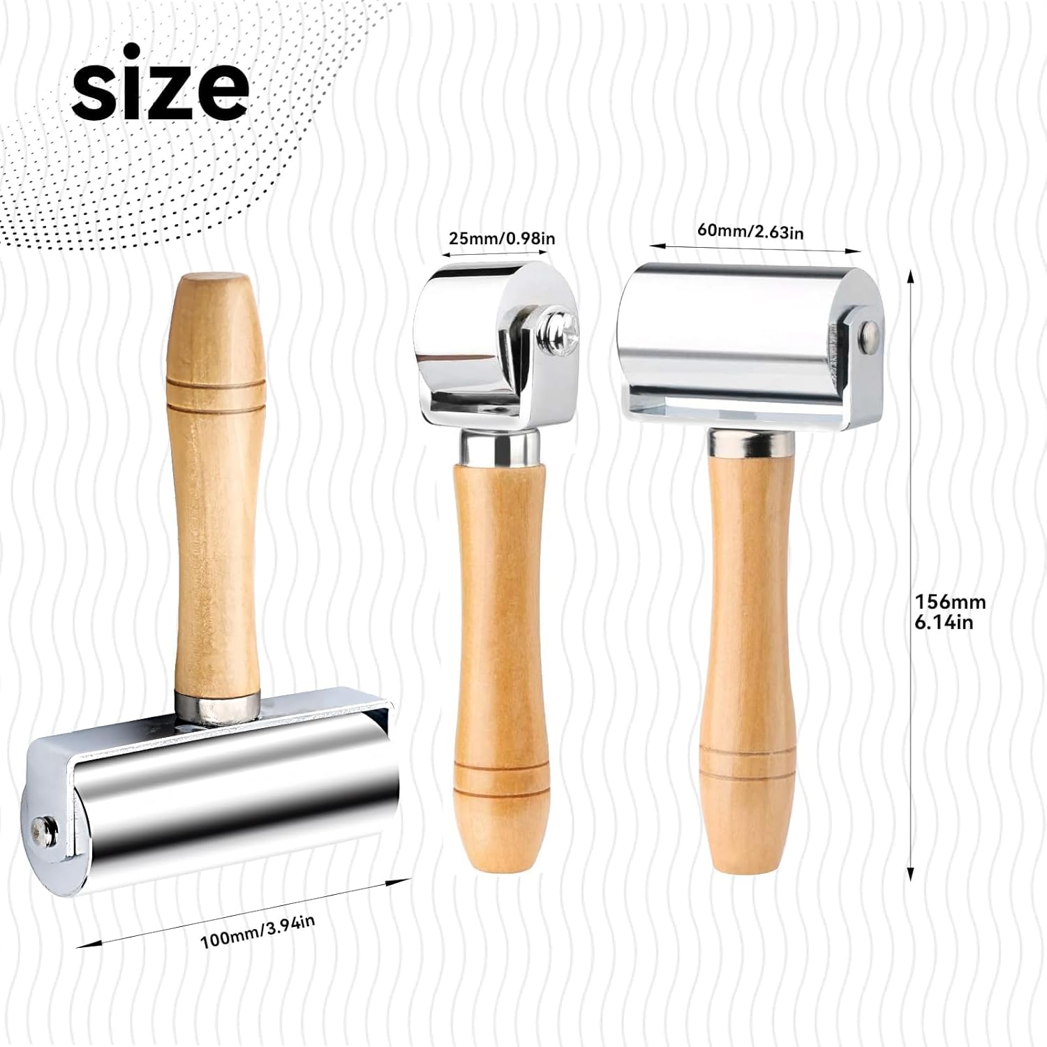 Mnuizu 26mm+60mm+100mm Leather Press Edge Roller, Wooden Handle Leather Rolling Craft Roller, Seam Roller for Leather, Leather Edge Creaser, Leather Craft Laminating Tool for Leather Craft（Wood Color）