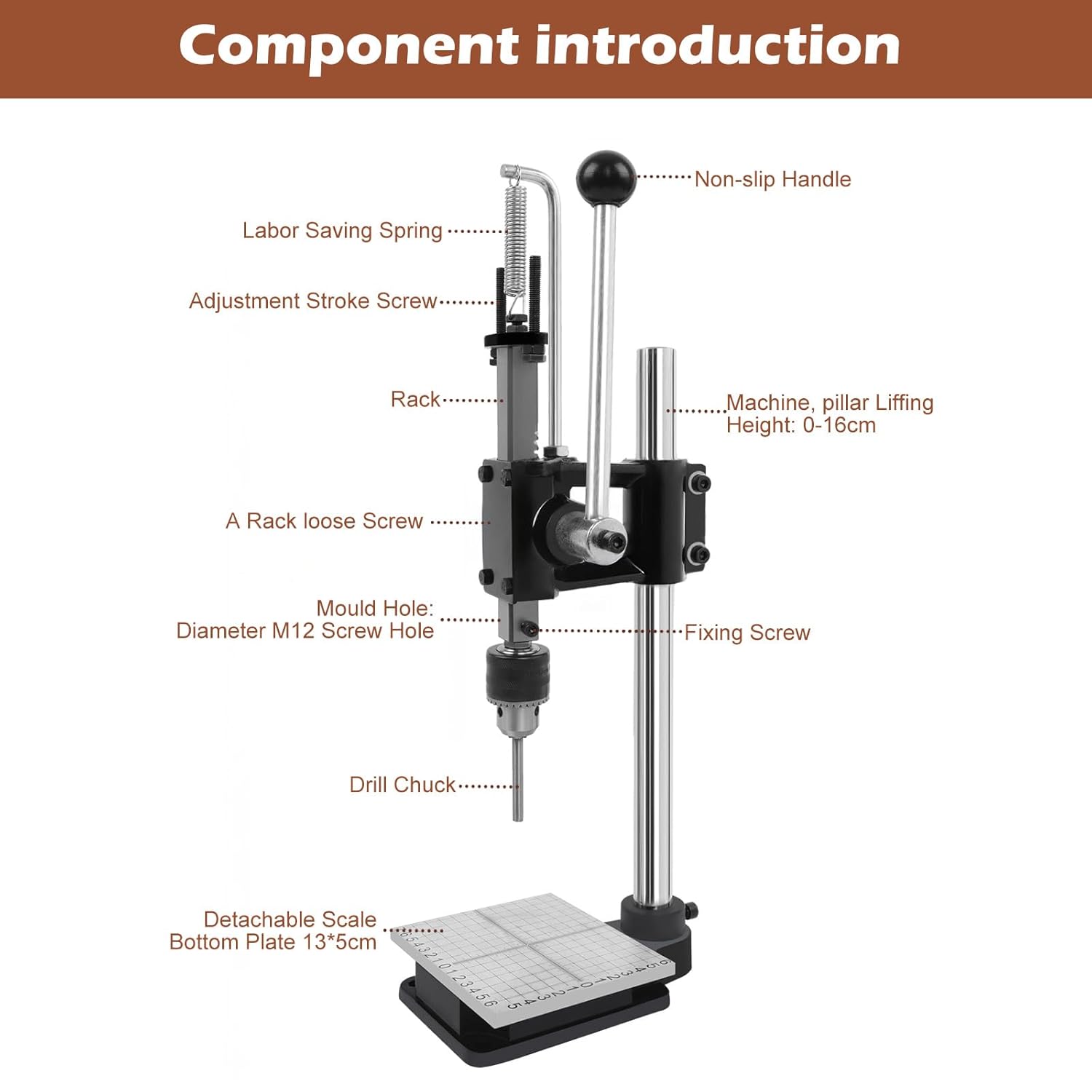 Leather Press Machine,Hole Puncher for DIY Leather Craft,Manual Press Punch Tools,with 9 Round Punches (1.5-6mm), 4 Stitching Prongs, 480 Rivets | Stainless Steel Pillar | Punch Puller